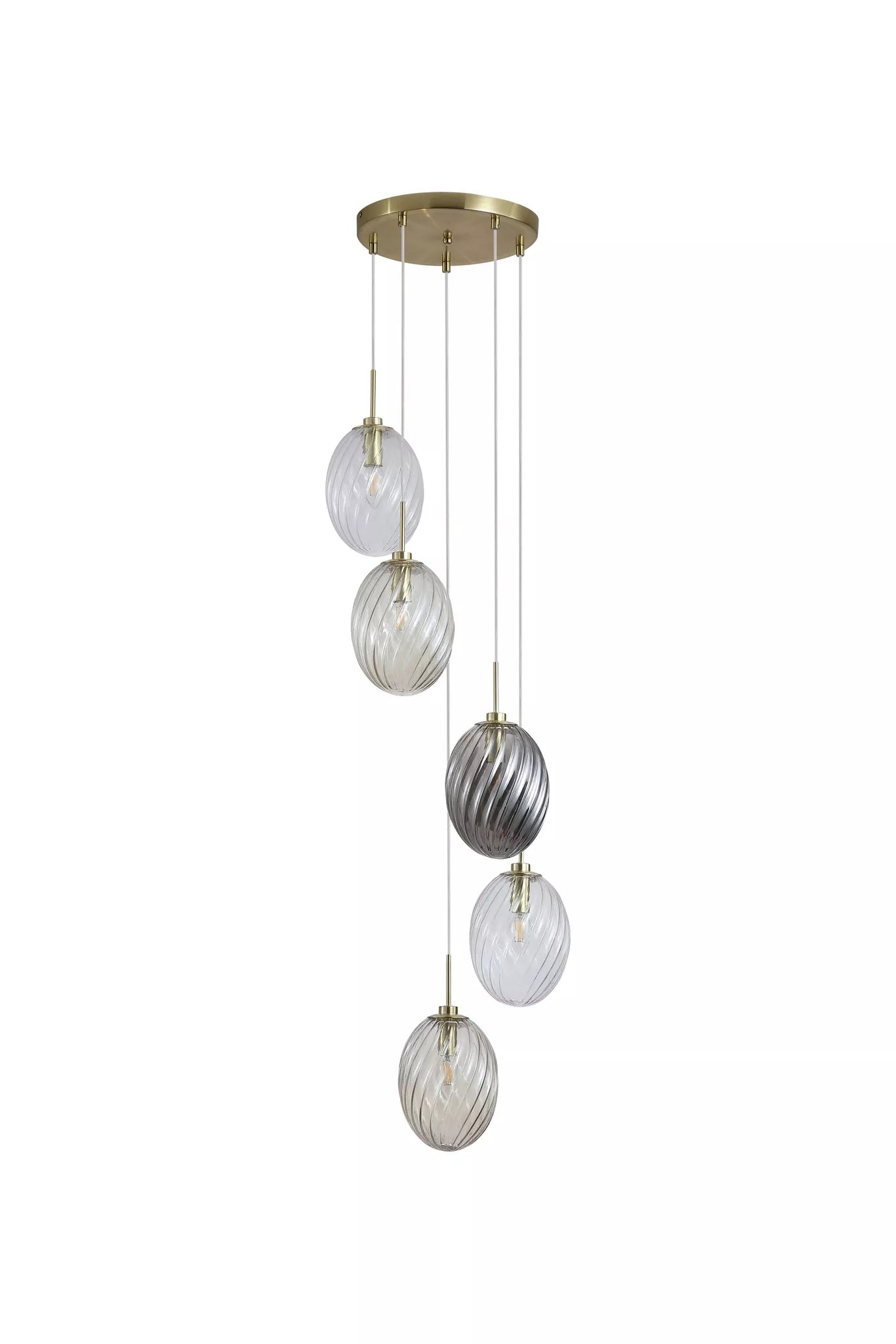 Whirl 3Lt/5Lt Multi Drop Pendant- Satin Brass Metal Multi Glass