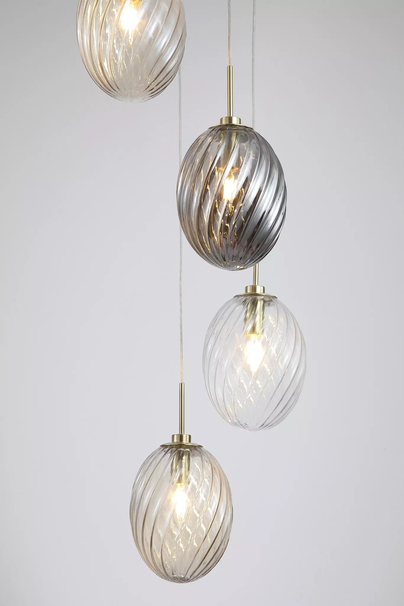 Whirl 3Lt/5Lt Multi Drop Pendant- Satin Brass Metal Multi Glass