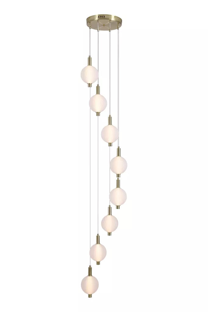 Luminique LED 5Lt/ 8Lt Cluster Light- Satin Brass Metal with Glass