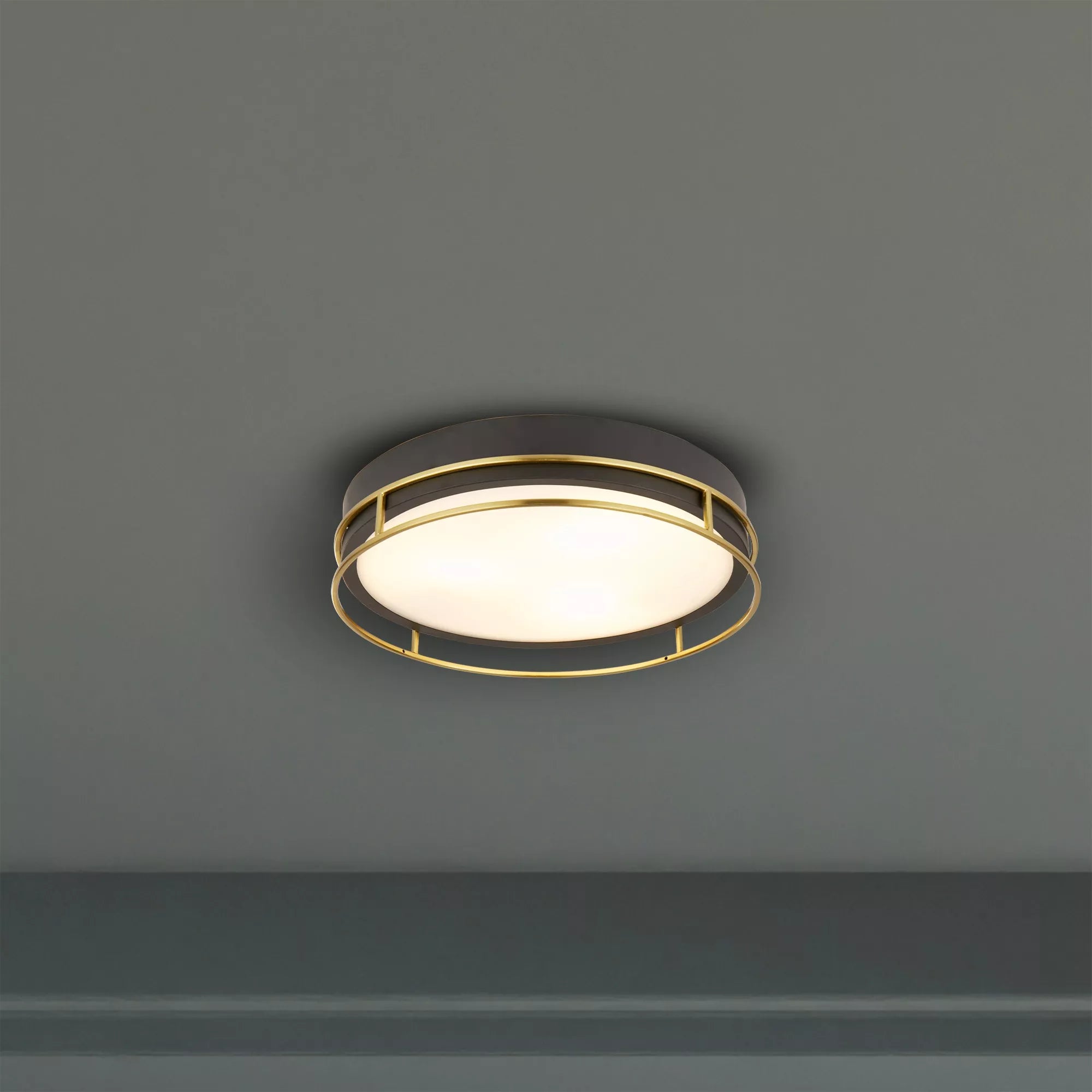 Phoenix 2/3Lt Flush Light- Black, Brass/Chrome  Metal & Frosted Glass