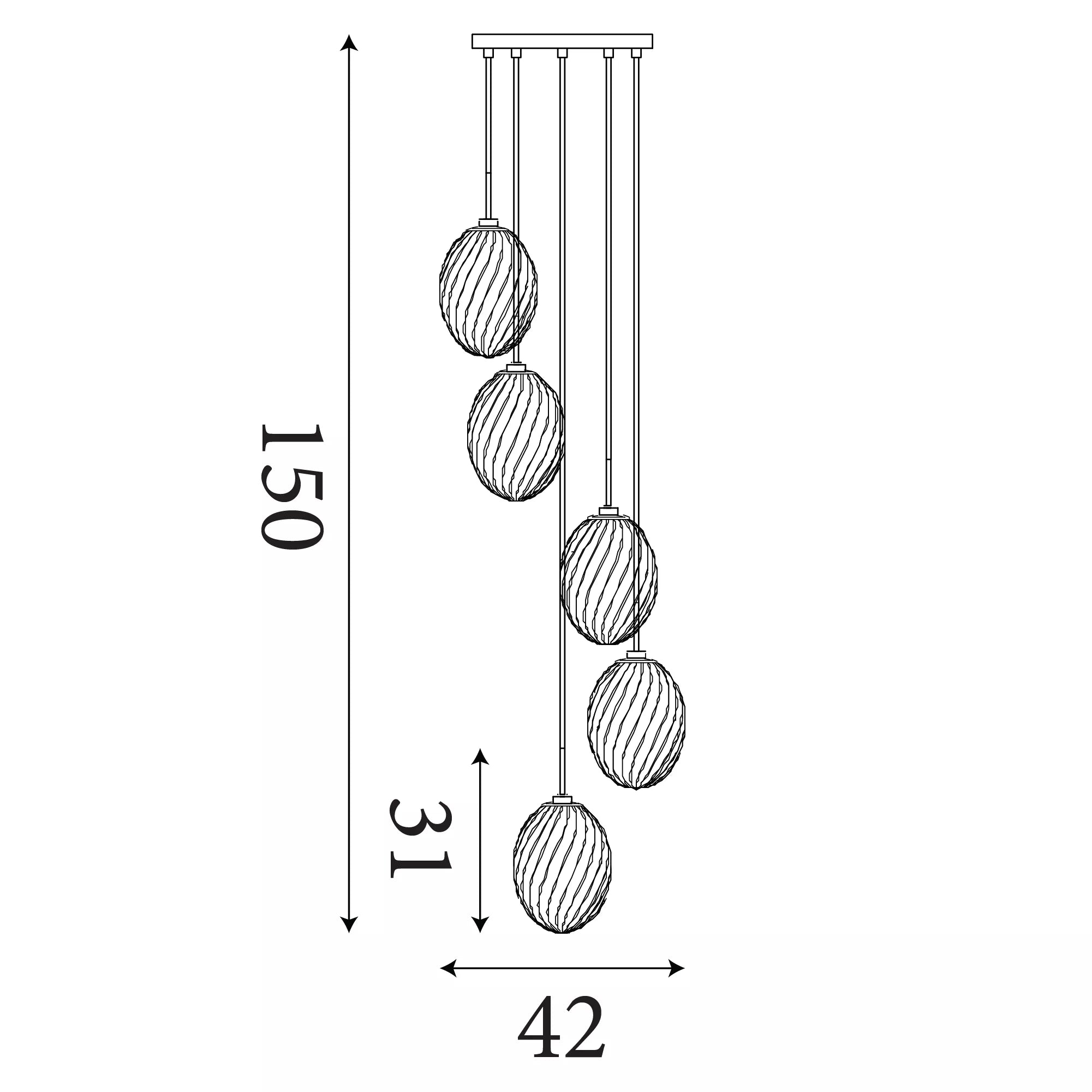 Whirl 3Lt/5Lt Multi Drop Pendant- Satin Brass Metal Multi Glass