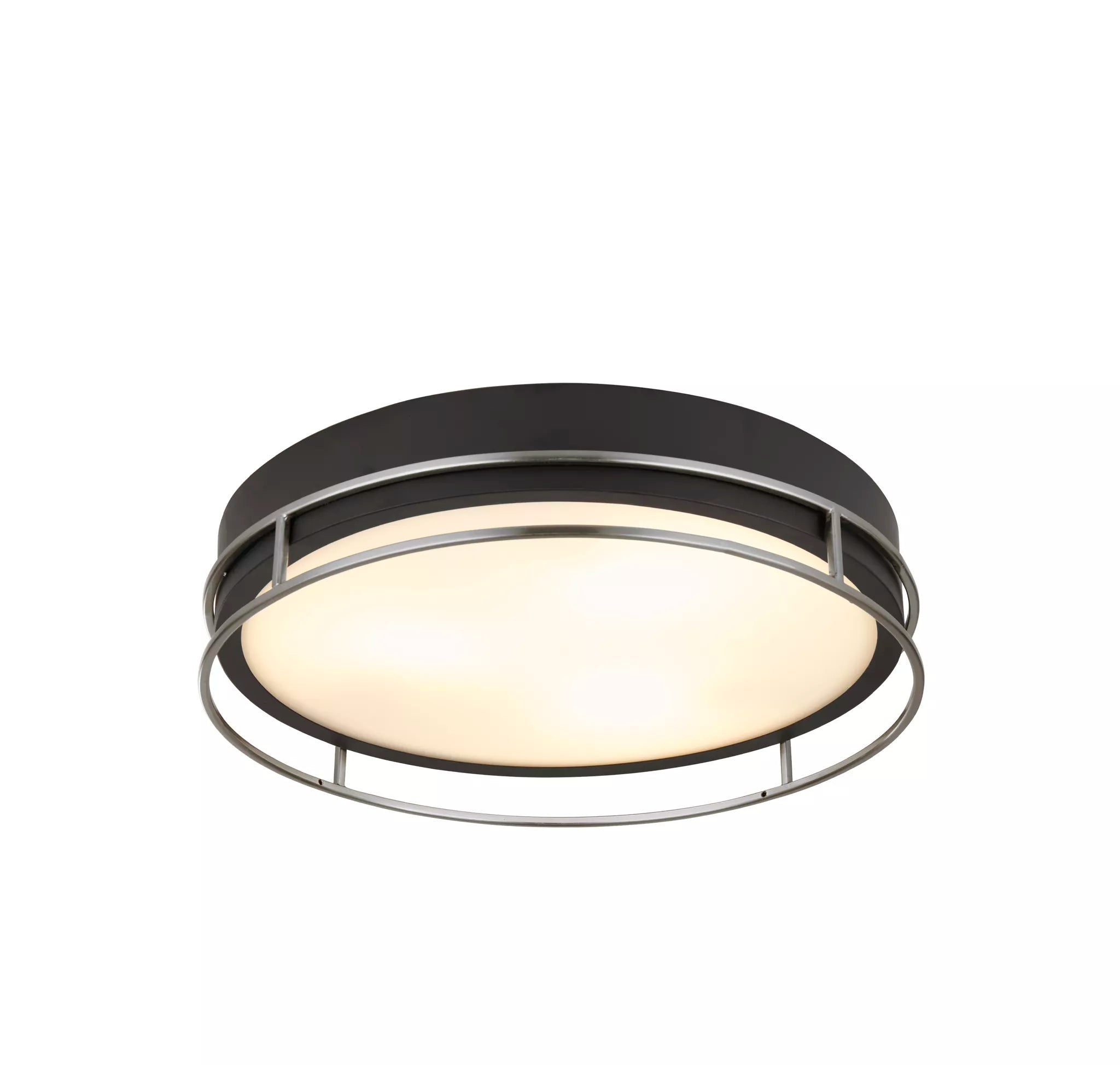 Phoenix 2/3Lt Flush Light- Black, Brass/Chrome  Metal & Frosted Glass