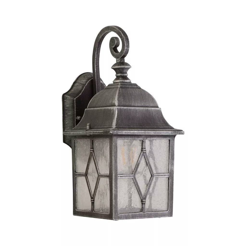 Genoa Outdoor Wall Light - Black Silver Metal & Leaded Glass