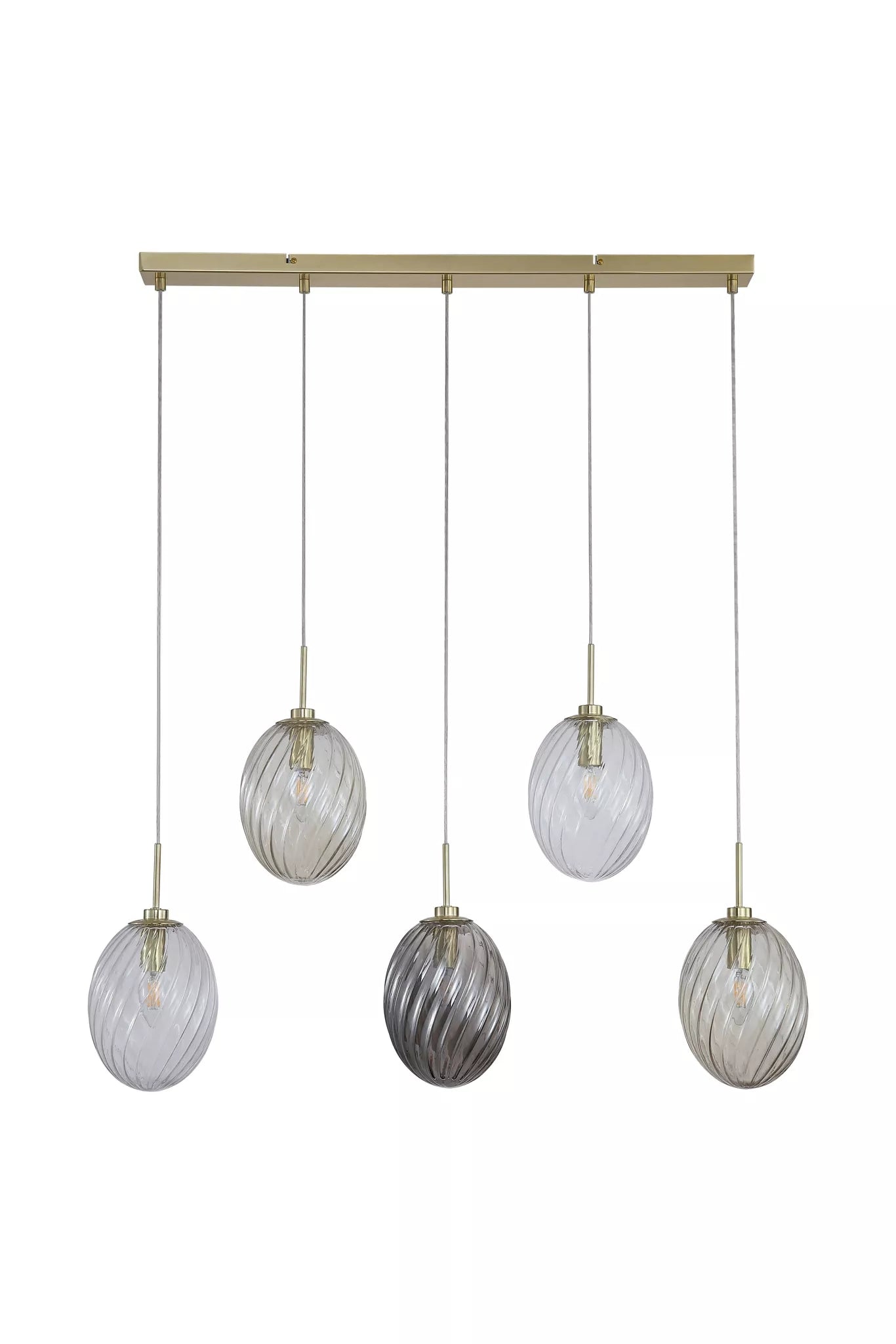 Whirl 3Lt/5Lt  Bar Pendant- Satin Brass w Multi Coloured Glass