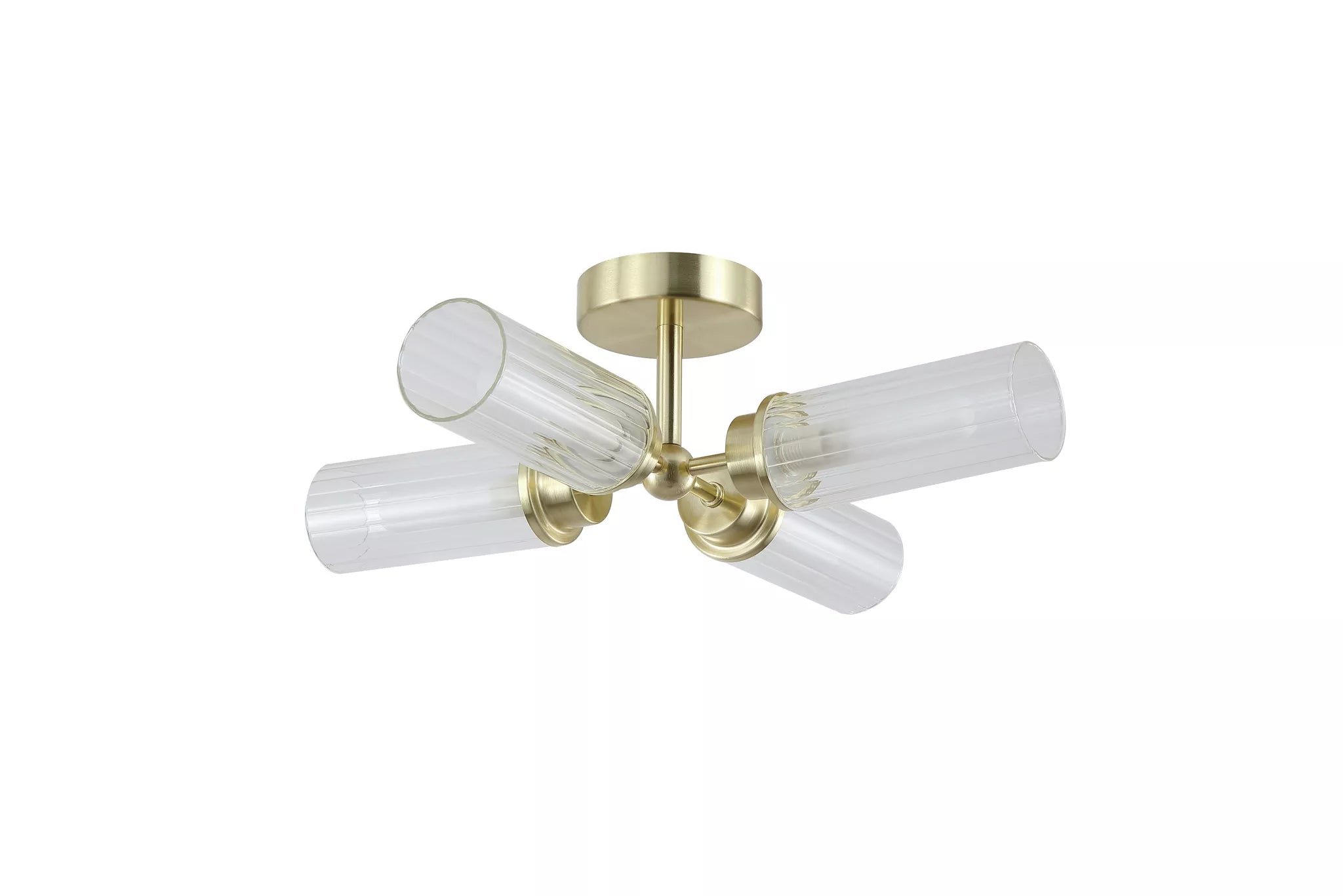 Imperial 4LT Flush Light- Black/ Satin Brass and Clear Ribbed Glass