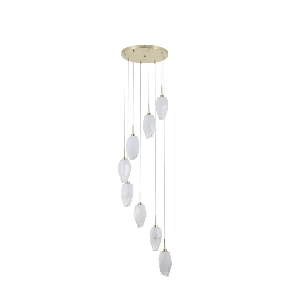 Rocky 8Lt Multi Drop Cluster Light- Satin Brass Metal & Glass