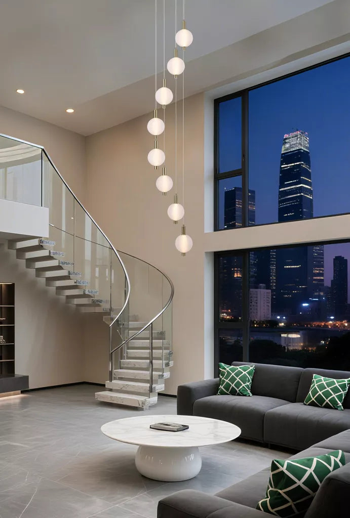 Luminique LED 5Lt/ 8Lt Cluster Light- Satin Brass Metal with Glass