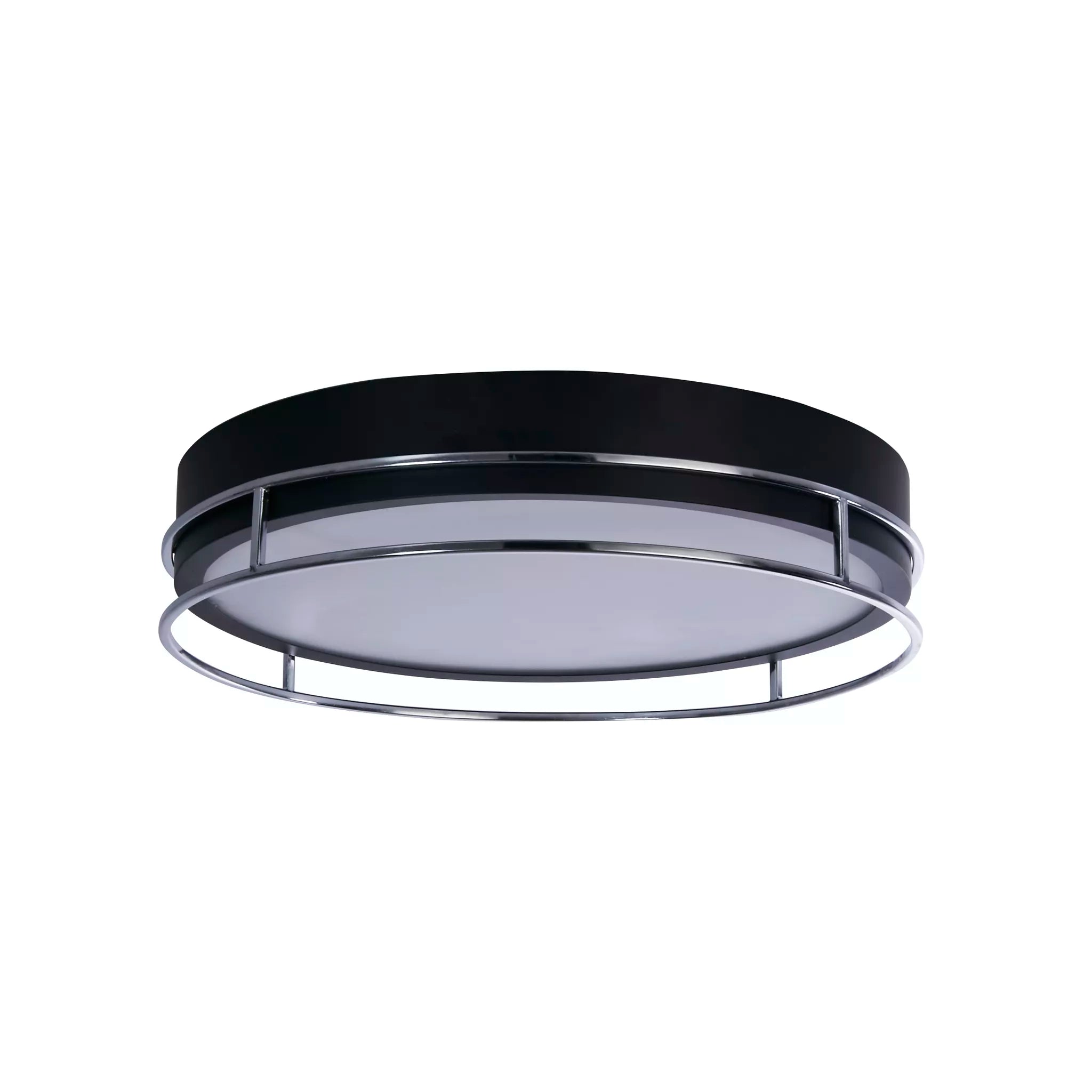 Phoenix 2/3Lt Flush Light- Black, Brass/Chrome  Metal & Frosted Glass