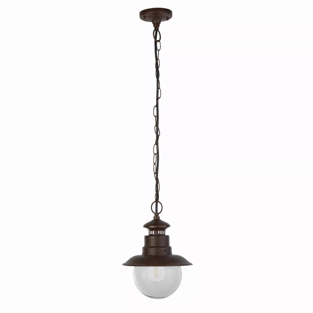 Station Outdoor Pendant - Rustic Brown Metal & Glass