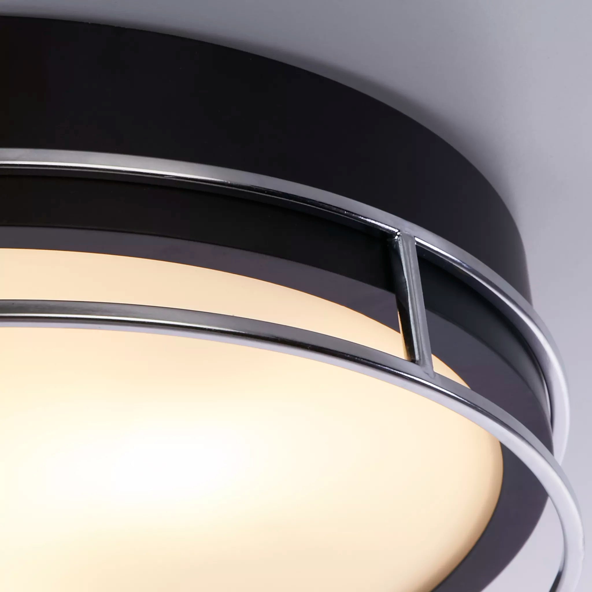 Phoenix 2/3Lt Flush Light- Black, Brass/Chrome  Metal & Frosted Glass