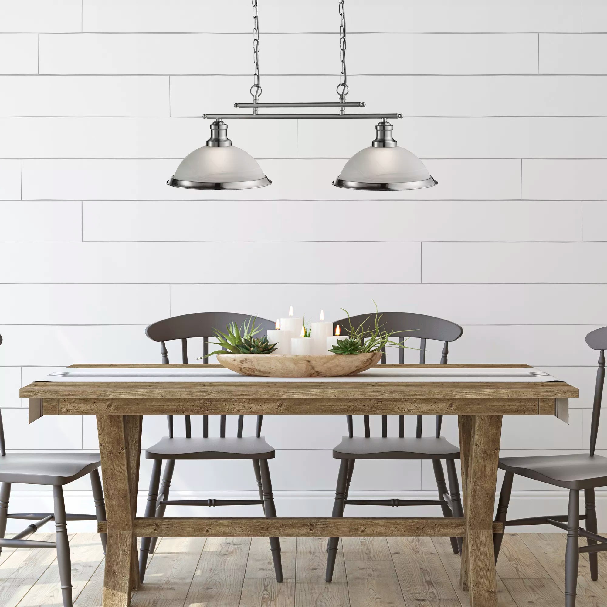 Bistro 2/3Lt Bar Pendant - Antique Brass/Chrome & Acid Glass