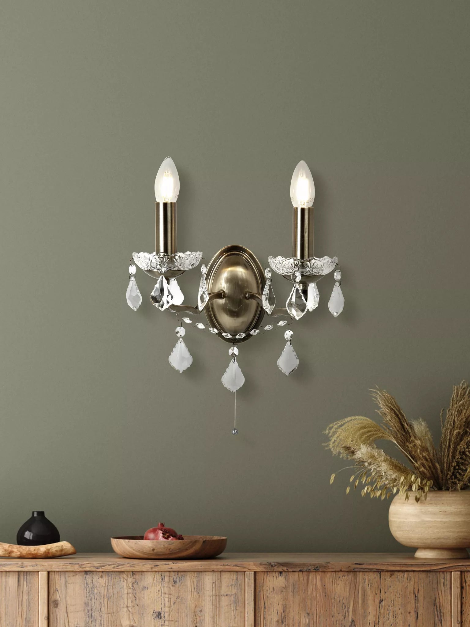 Paris 2Lt Wall Light -Satin Silver & Antique Brass