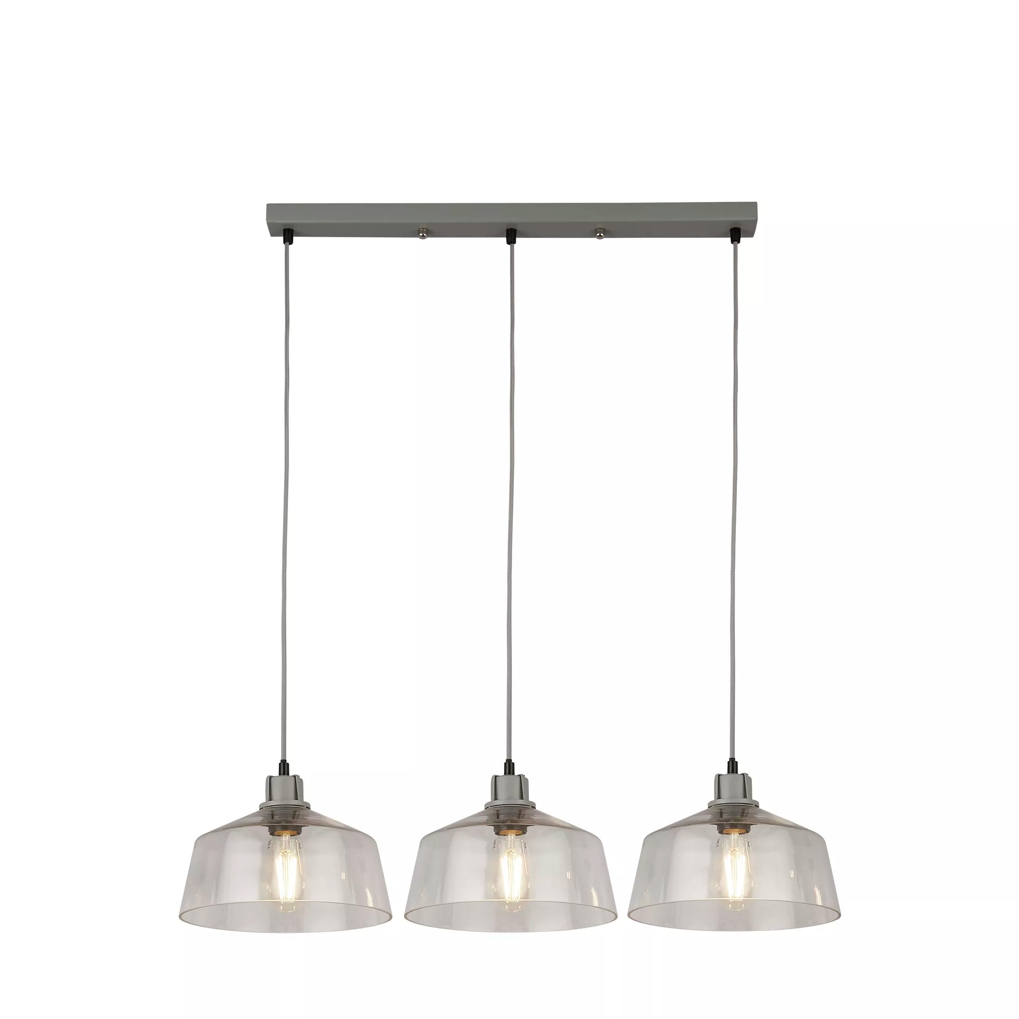 Odeon 3Lt Bar Pendant - Grey Metal & Glass