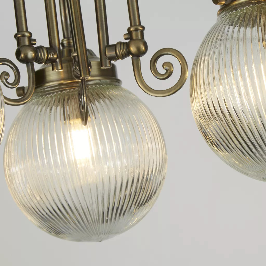 Belvue 3Lt Flush Light  - Antique Brass Metal & Clear Glass