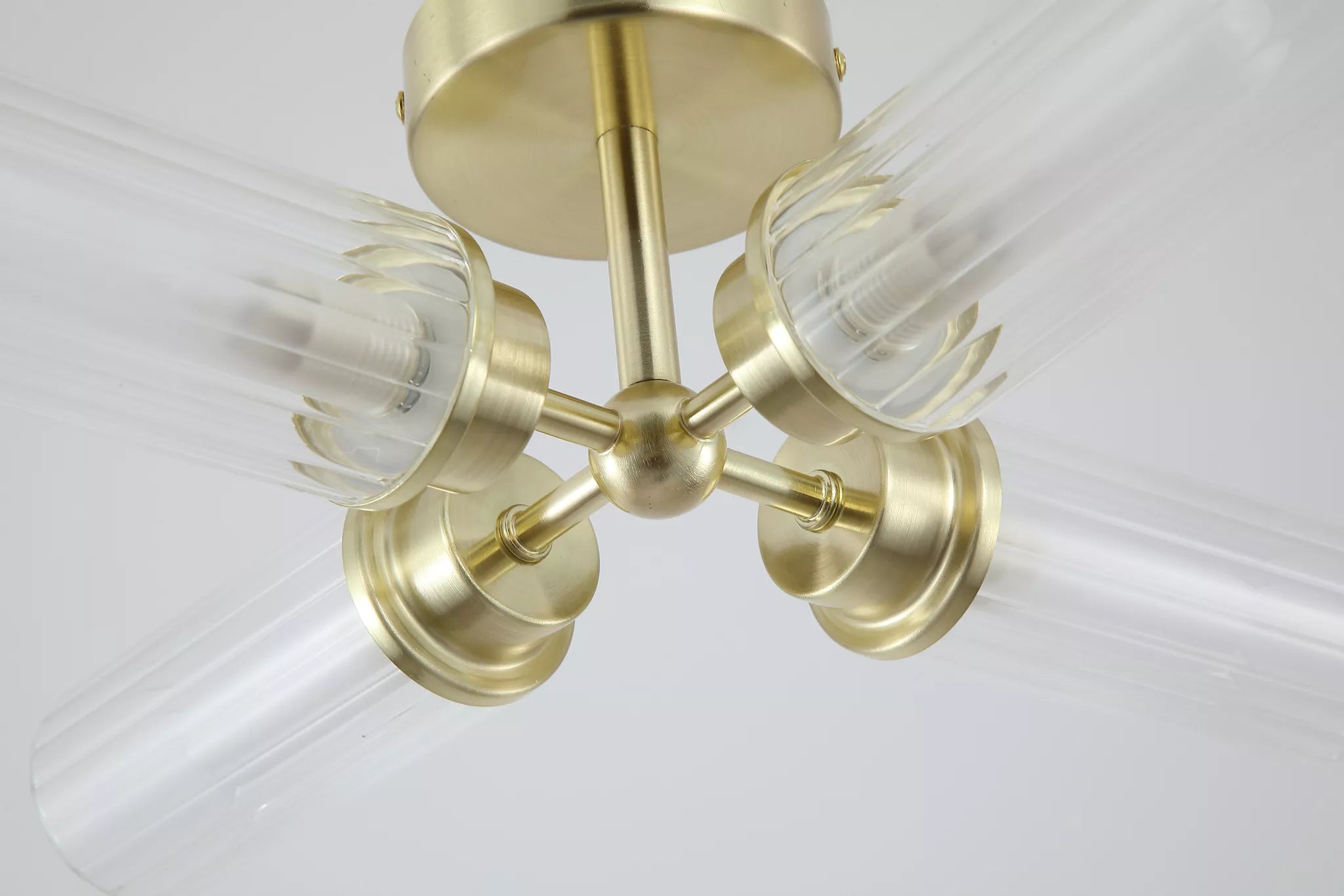 Imperial 4LT Flush Light- Black/ Satin Brass and Clear Ribbed Glass