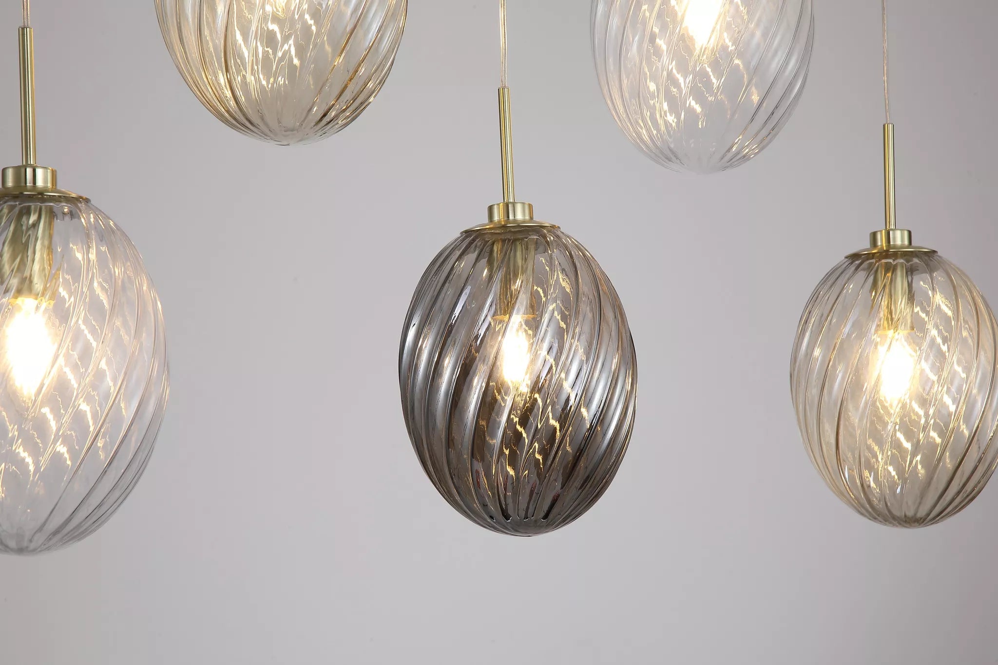 Whirl 3Lt/5Lt  Bar Pendant- Satin Brass w Multi Coloured Glass