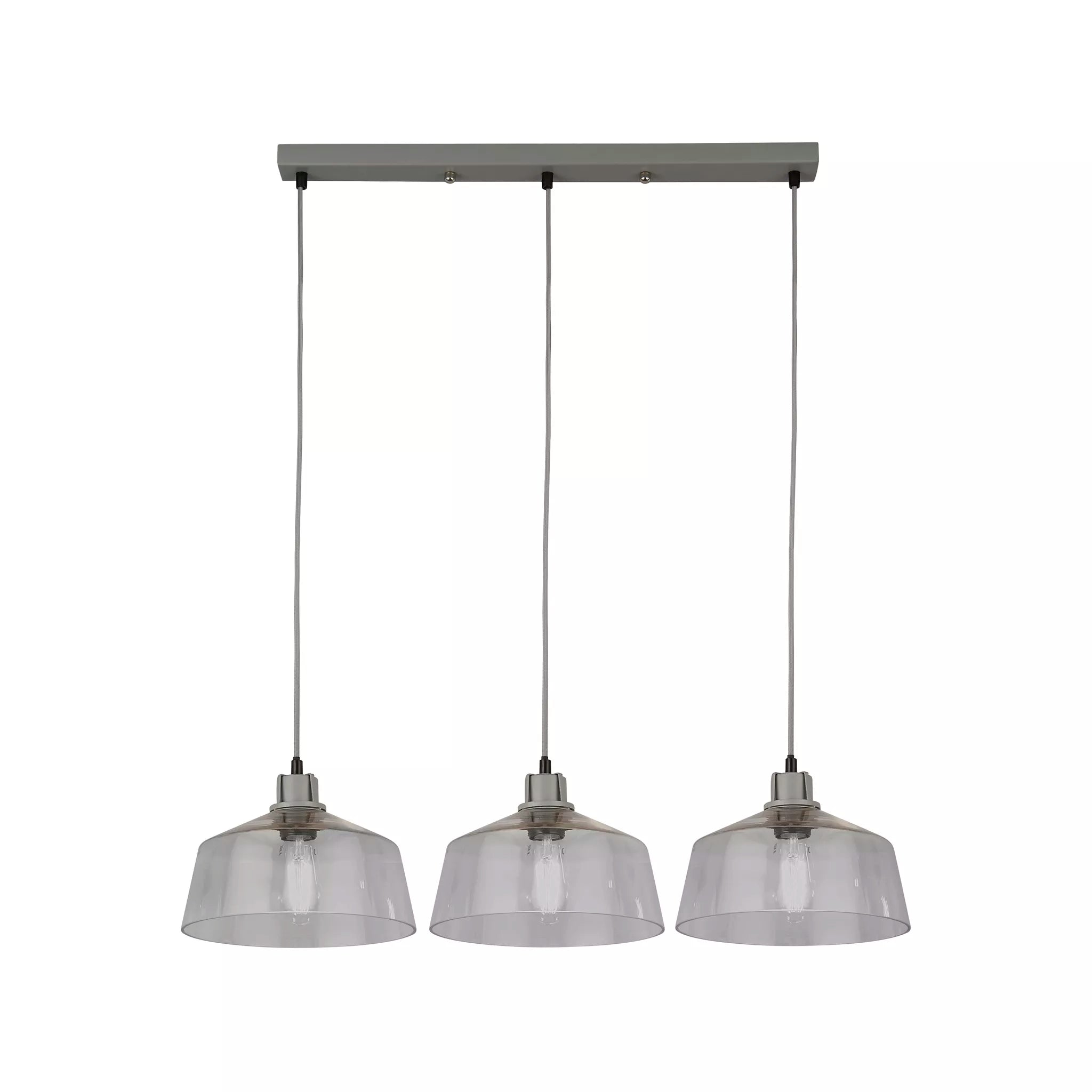 Odeon 3Lt Bar Pendant - Grey Metal & Glass