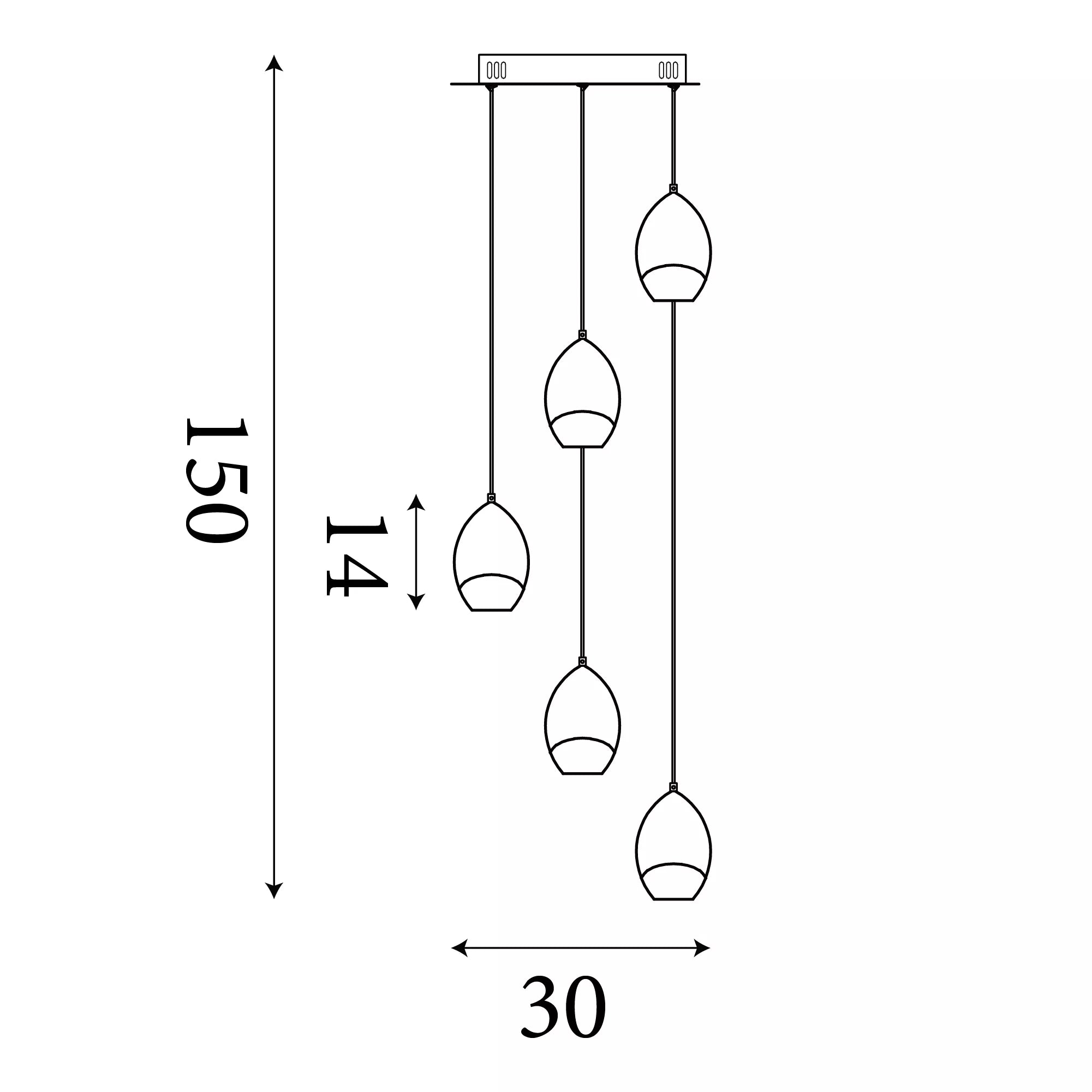 Seeds 5Lt Multi Drop Cluster Light-  Latte Metal with Champagne Glass
