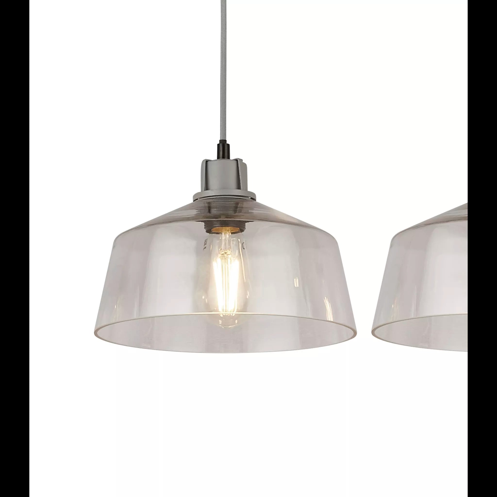 Odeon 3Lt Bar Pendant - Grey Metal & Glass