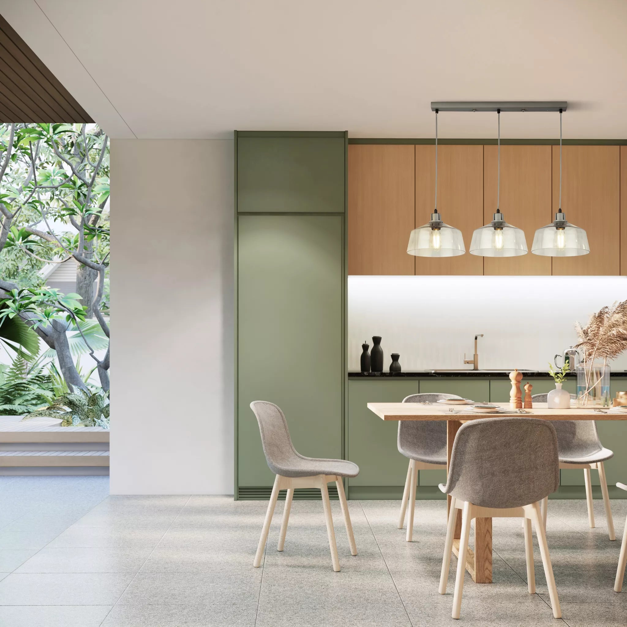 Odeon 3Lt Bar Pendant - Grey Metal & Glass