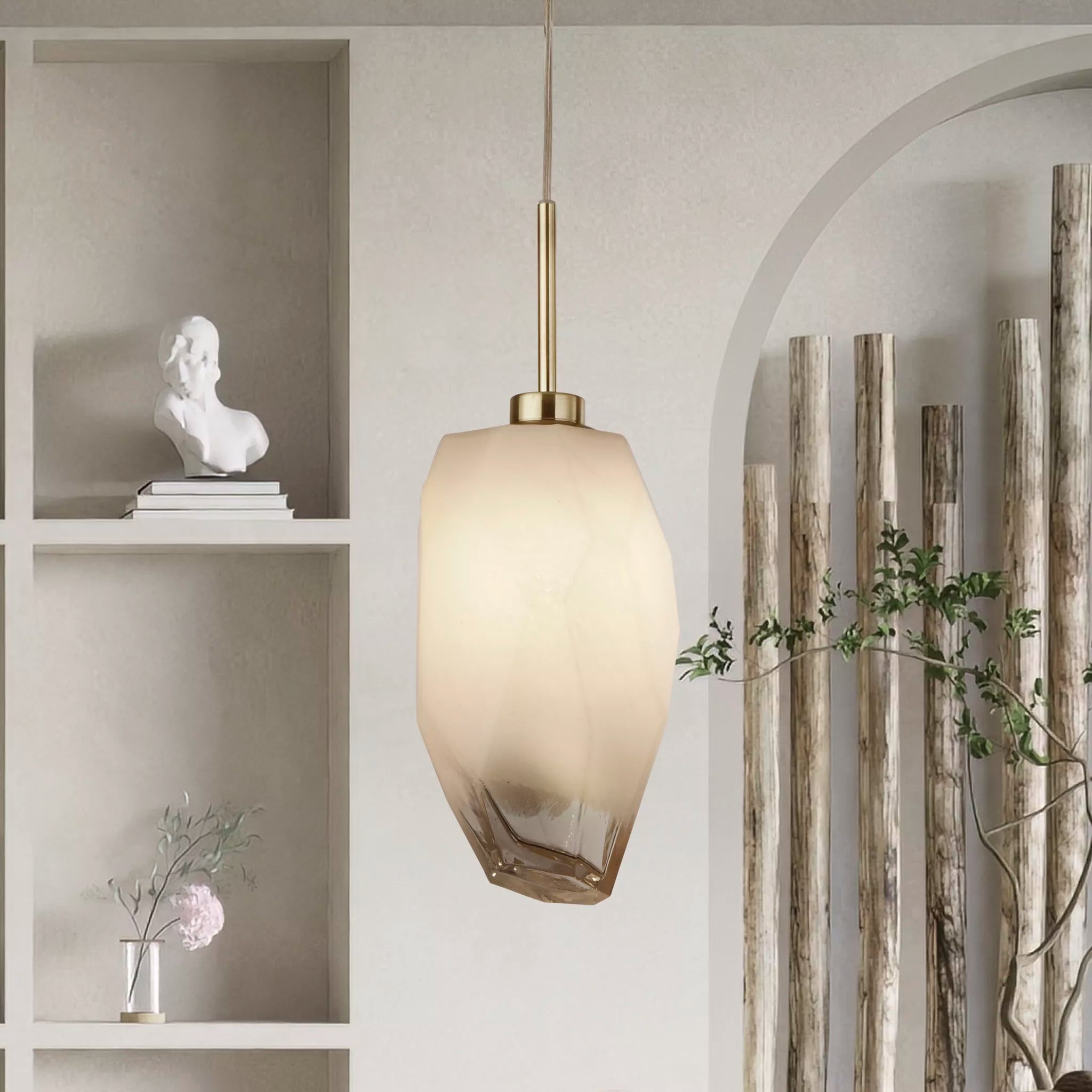 Rocky 1Lt Pendant- Satin Brass Metal & Glass