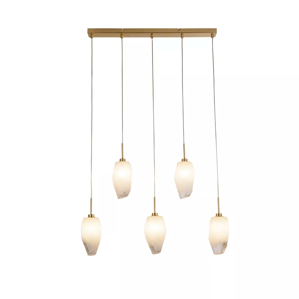 Rocky 5Lt Bar Pendant- Satin Brass Metal & Glass