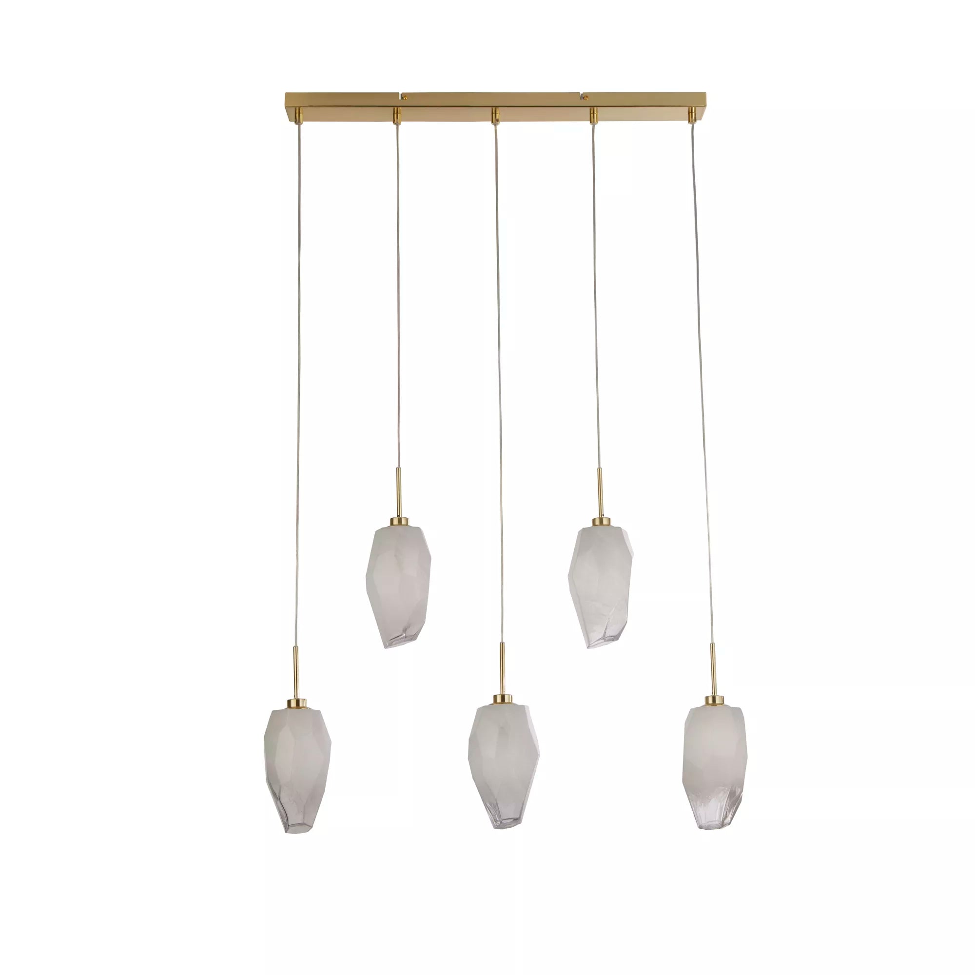 Rocky 5Lt Bar Pendant- Satin Brass Metal & Glass