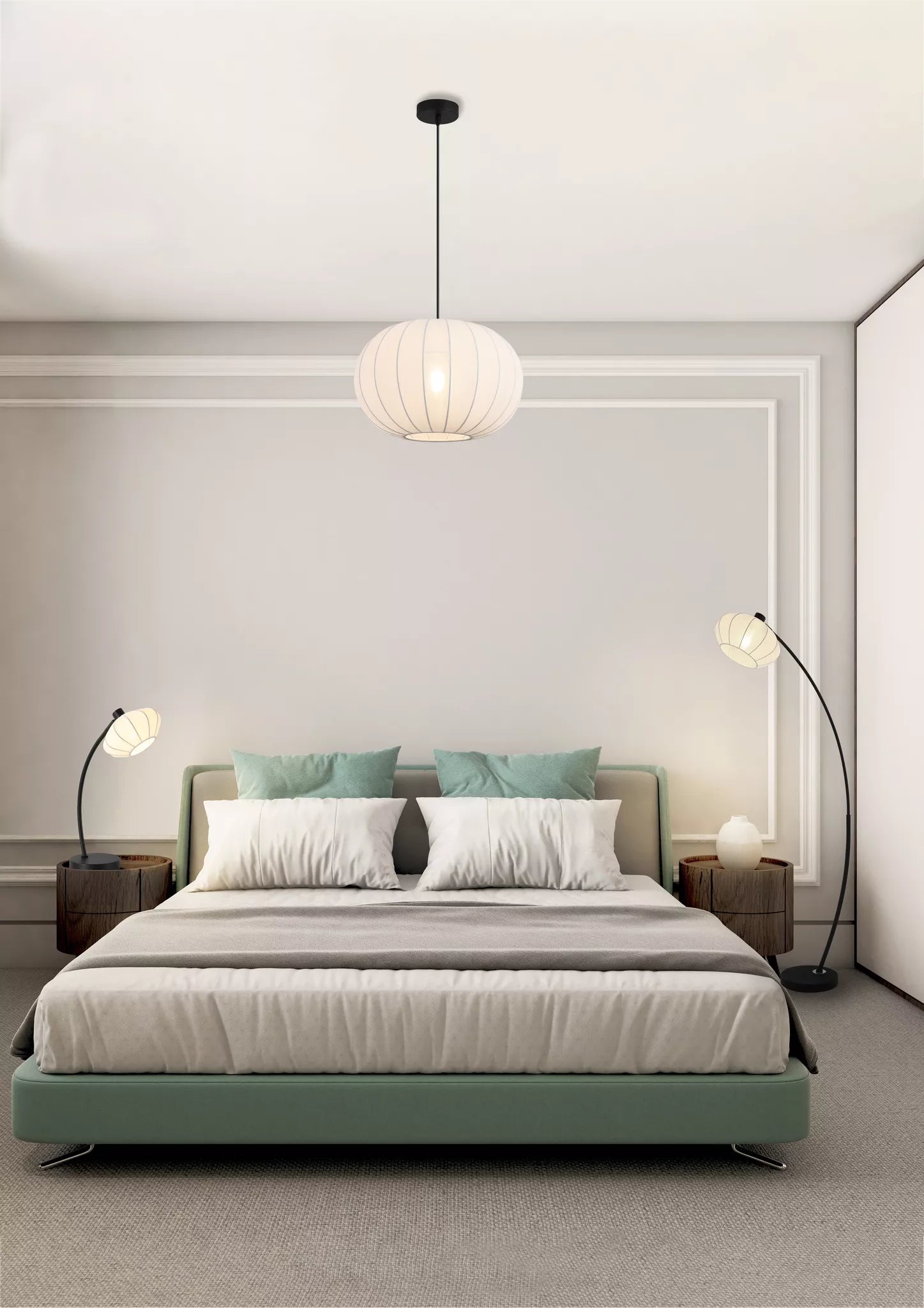 Radiant 1Lt Pendant-  Black Metal with Soft Fabric Shade
