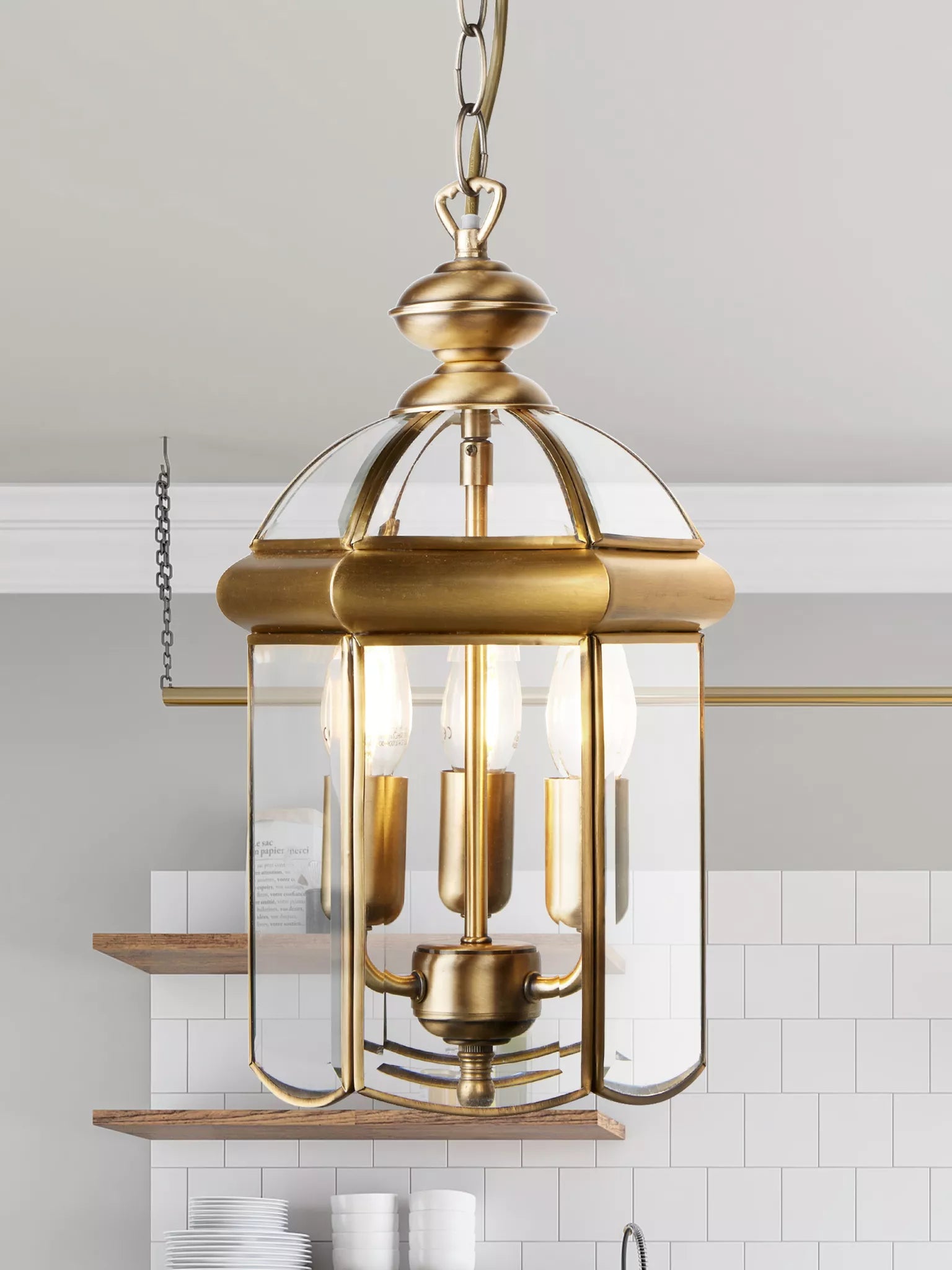 Bevelled Lantern- Antique Brass Metal & Glass