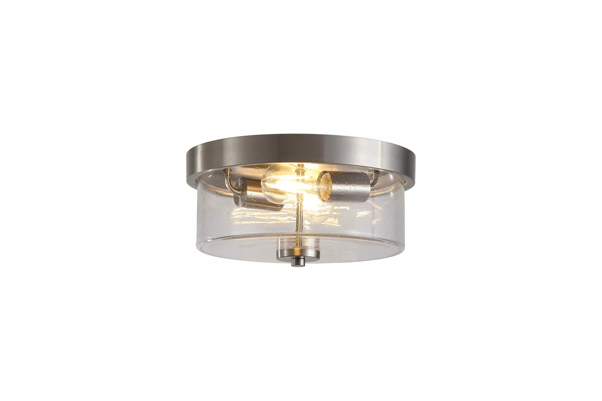Preston 2Lt Flush Light- Satin Silver/ Antique Brass with Seeded Glass