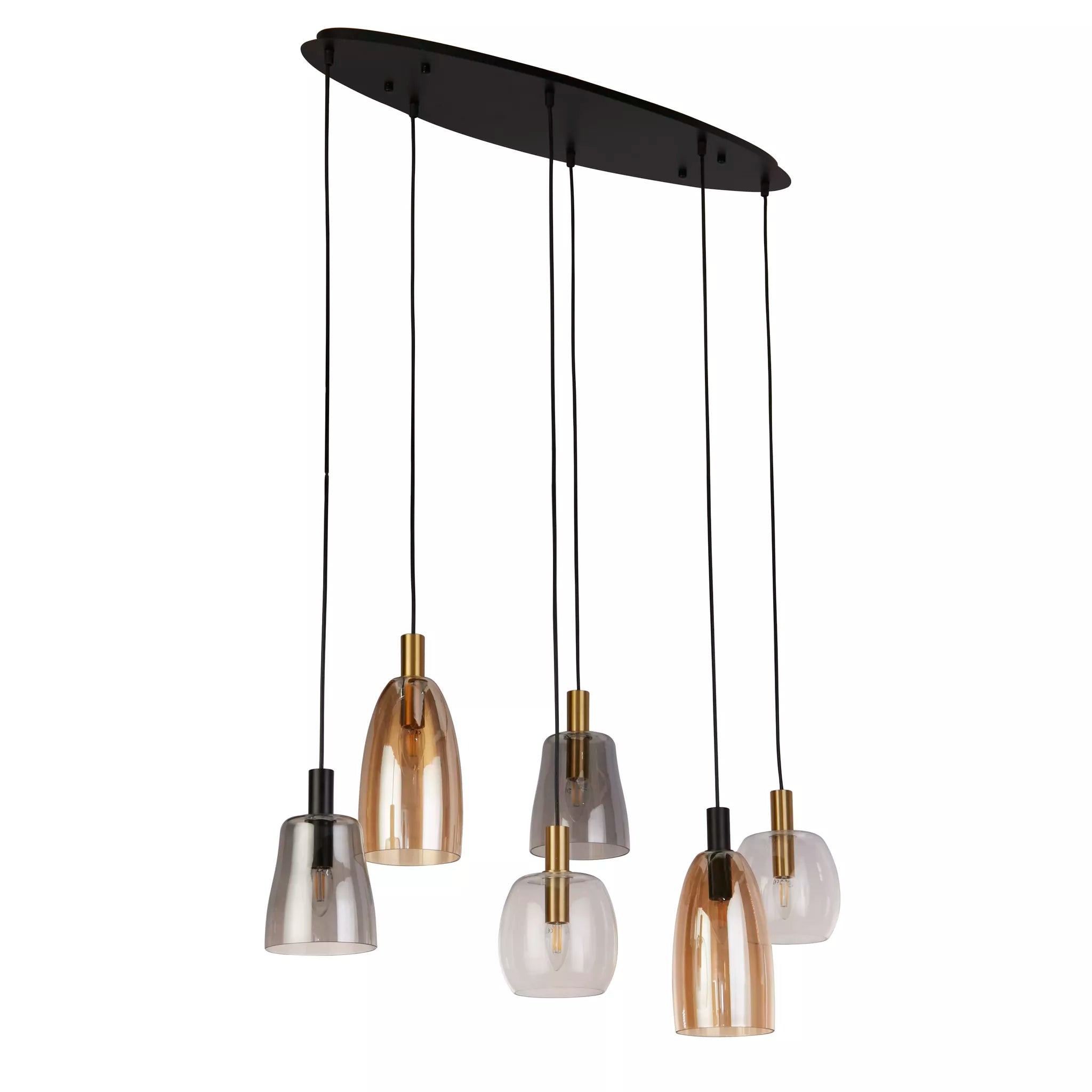Divine 6Lt/ 8Lt Multi-Drop Pendant - Black Metal & Coloured Glass