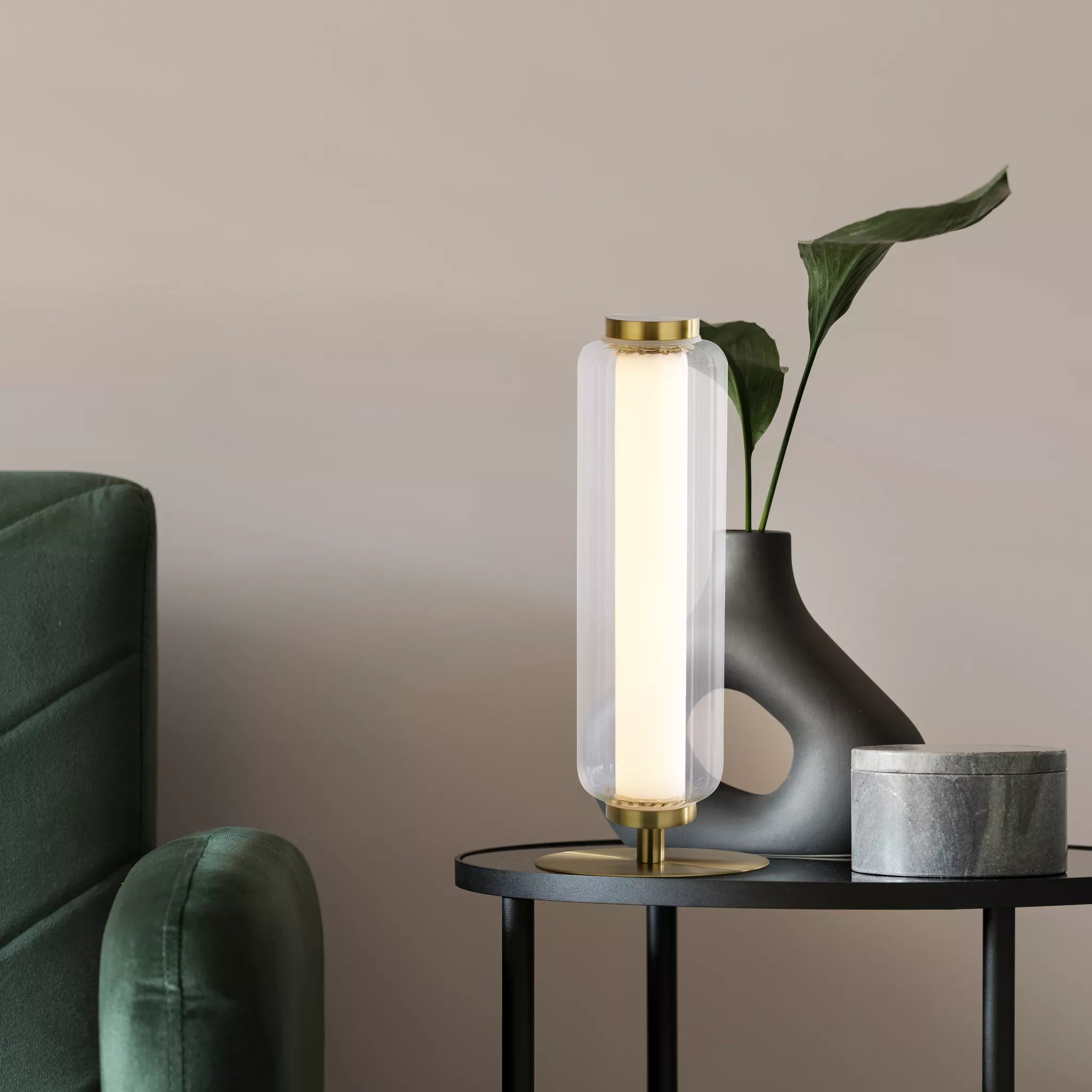 Mod LED Table Lamp- Satin Brass Opal Acrylic & Clear