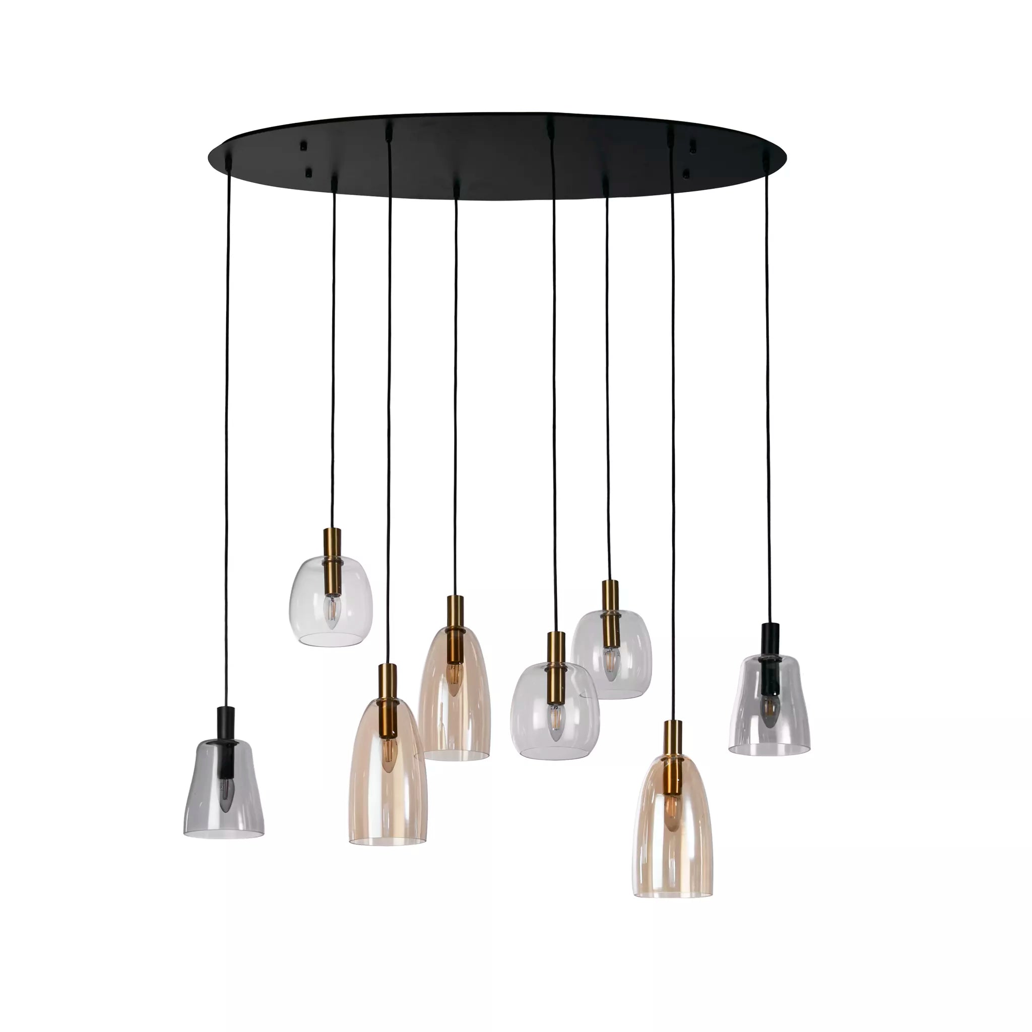 Divine 6Lt/ 8Lt Multi-Drop Pendant - Black Metal & Coloured Glass