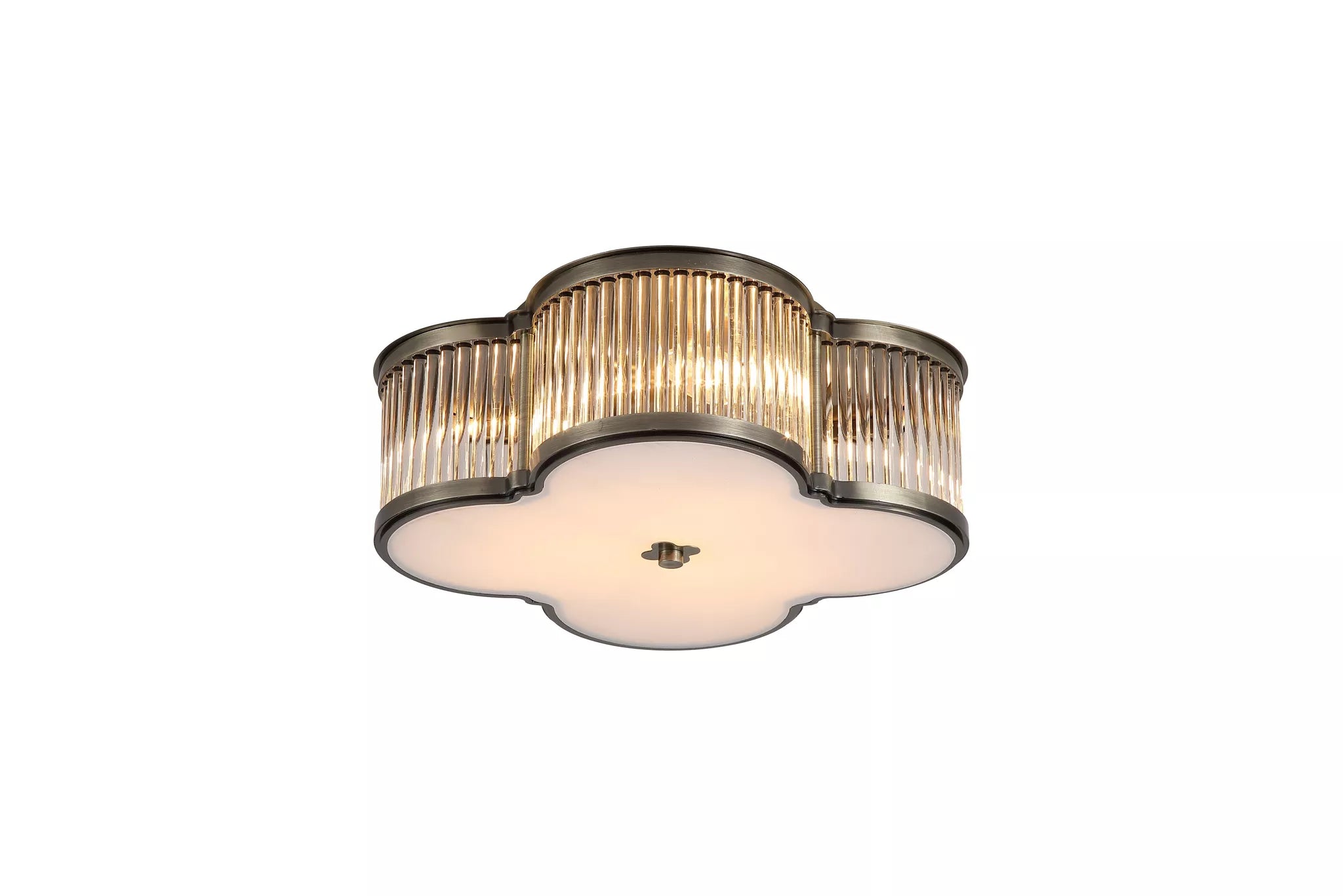 Lotus 2/3Lt Flush Lights- Antique Brass Metal and Glass Diffuser