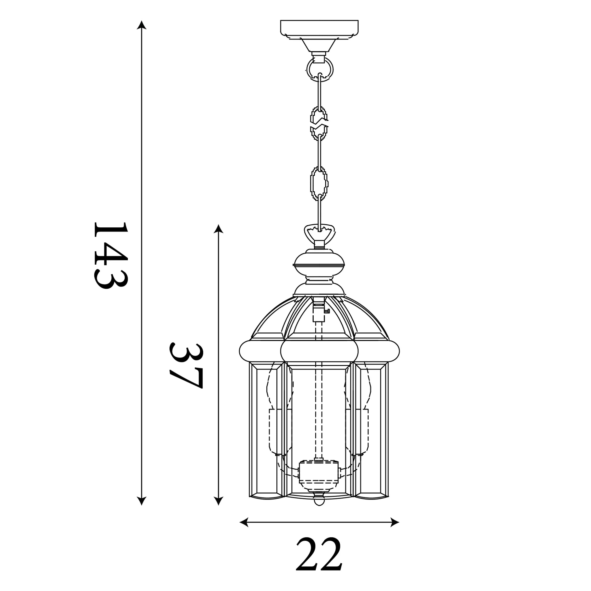 Bevelled Lantern- Antique Brass Metal & Glass