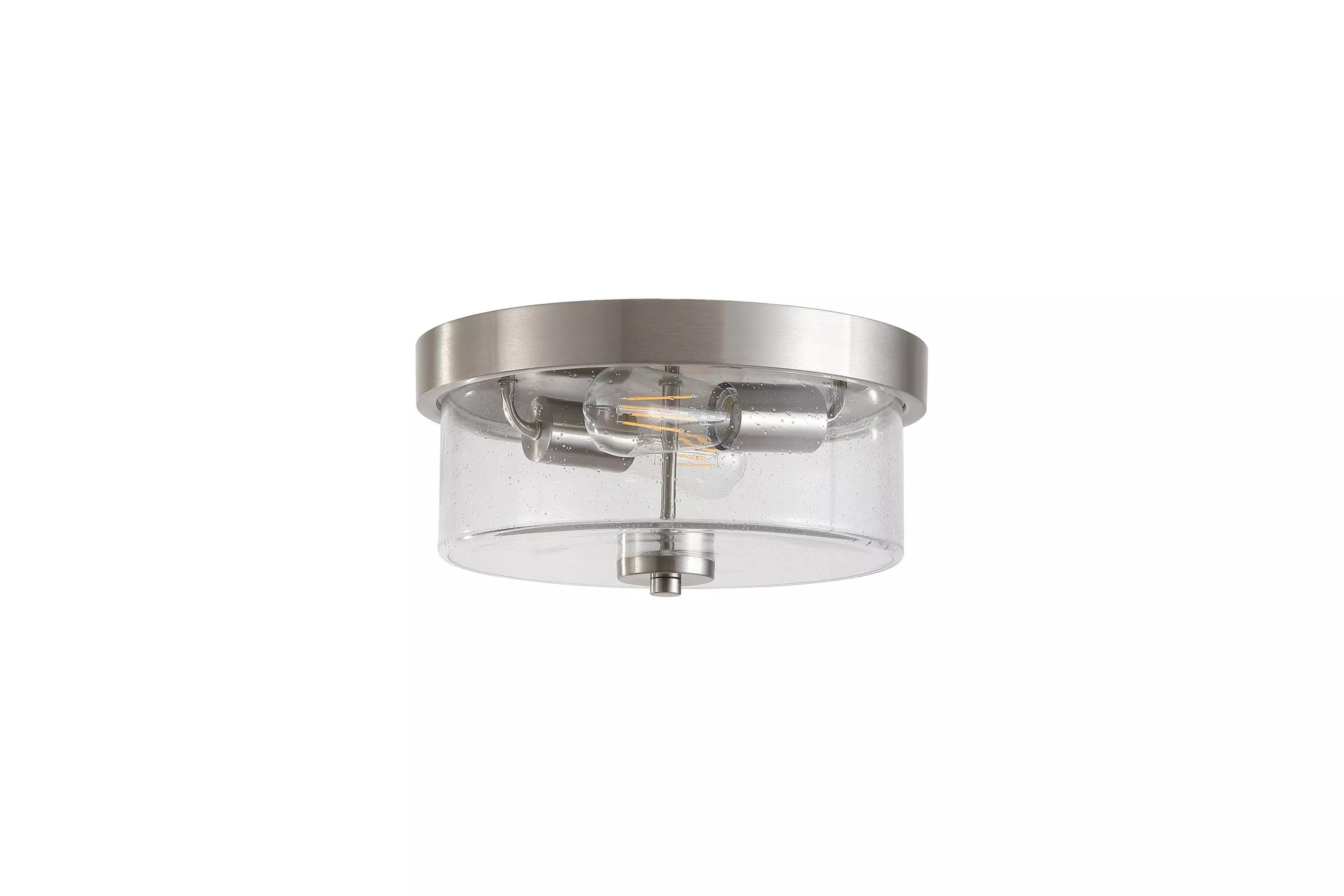 Preston 2Lt Flush Light- Satin Silver/ Antique Brass with Seeded Glass