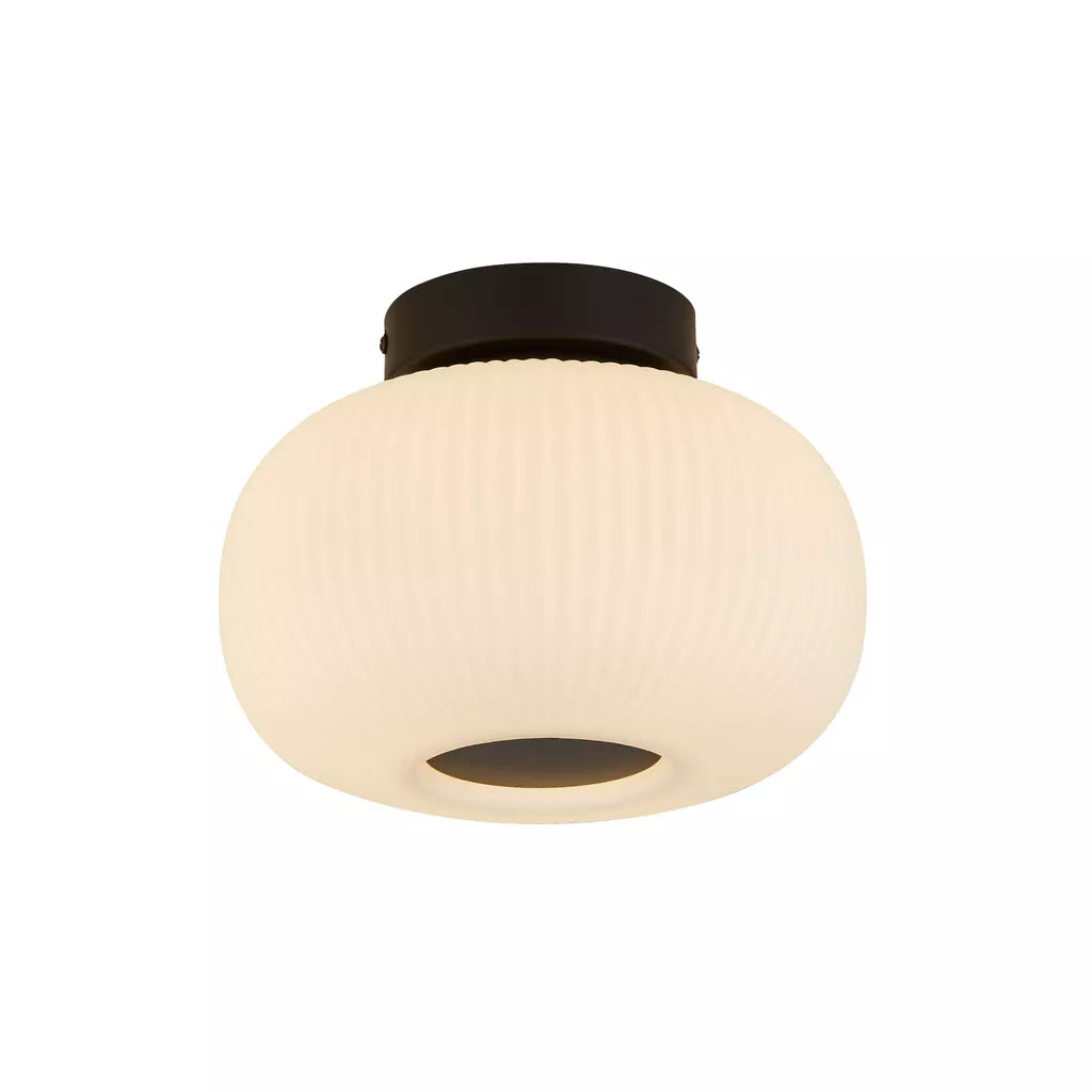 Lumina Flush Light - Black Metal & Opal Ribbed Glass