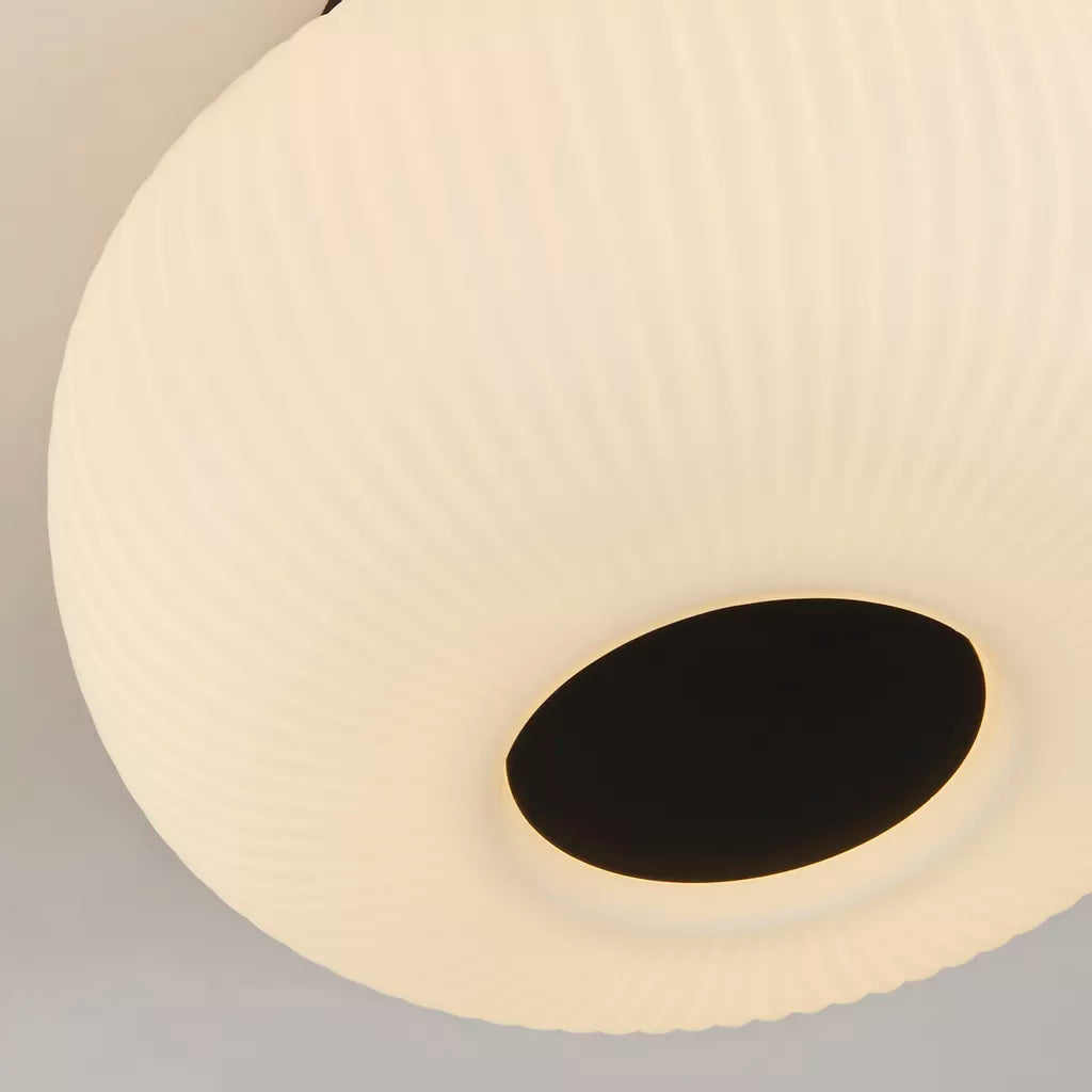 Lumina Flush Light - Black Metal & Opal Ribbed Glass