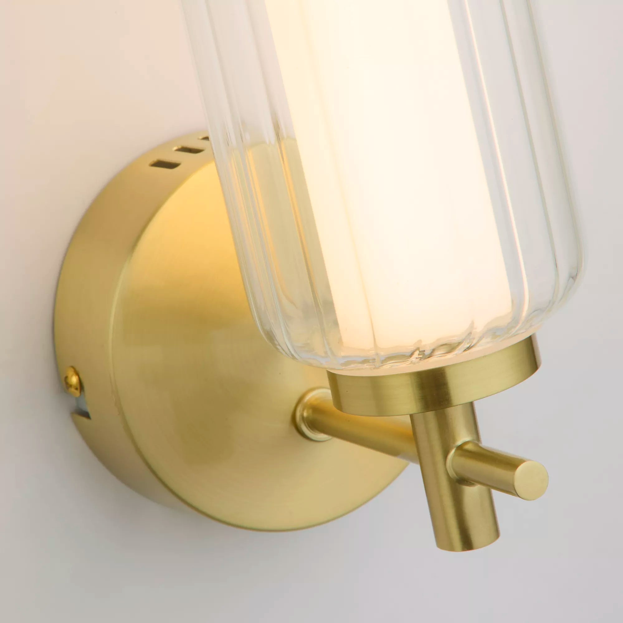 Mod LED Wall Light-  Satin Brass Metal Opal Acrylic & Clear