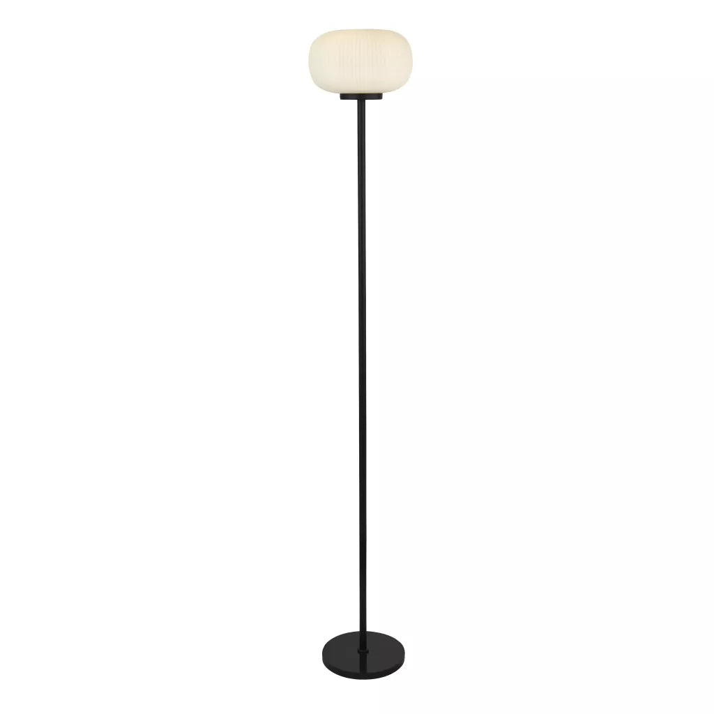 Lumina Floor Lamp - Black Metal & Opal Ribbed Glass