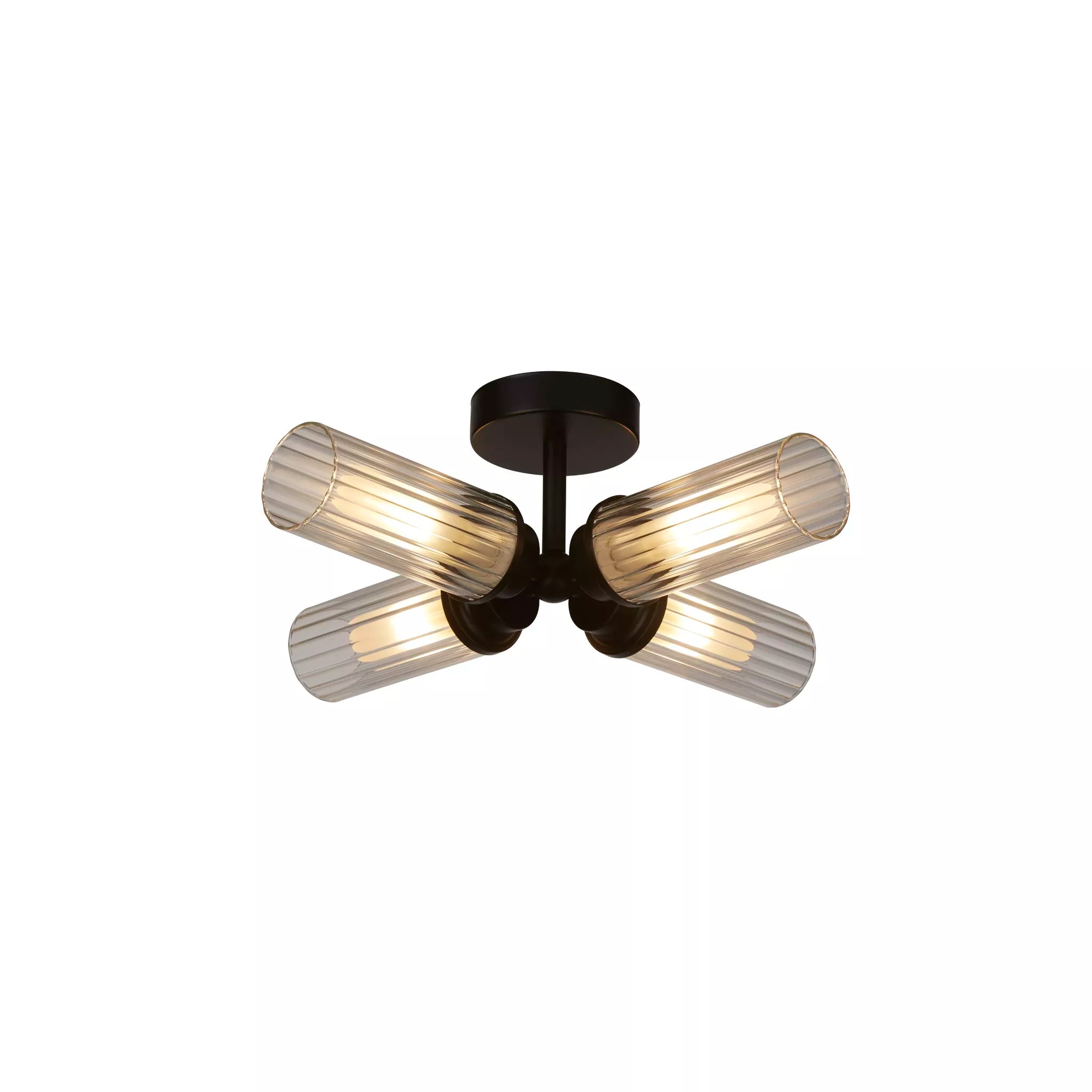 Imperial 4LT Flush Light- Black/ Satin Brass and Clear Ribbed Glass