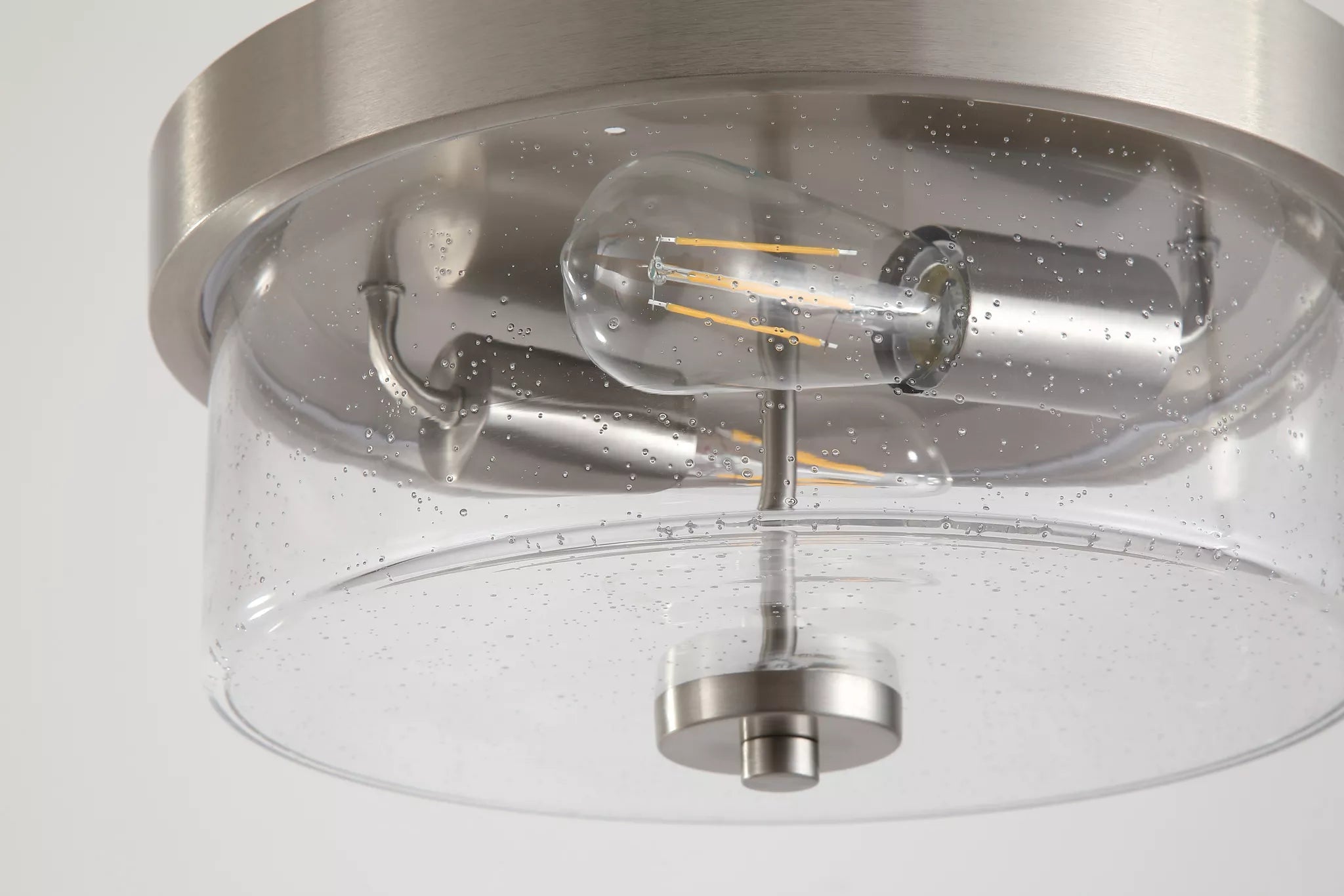 Preston 2Lt Flush Light- Satin Silver/ Antique Brass with Seeded Glass