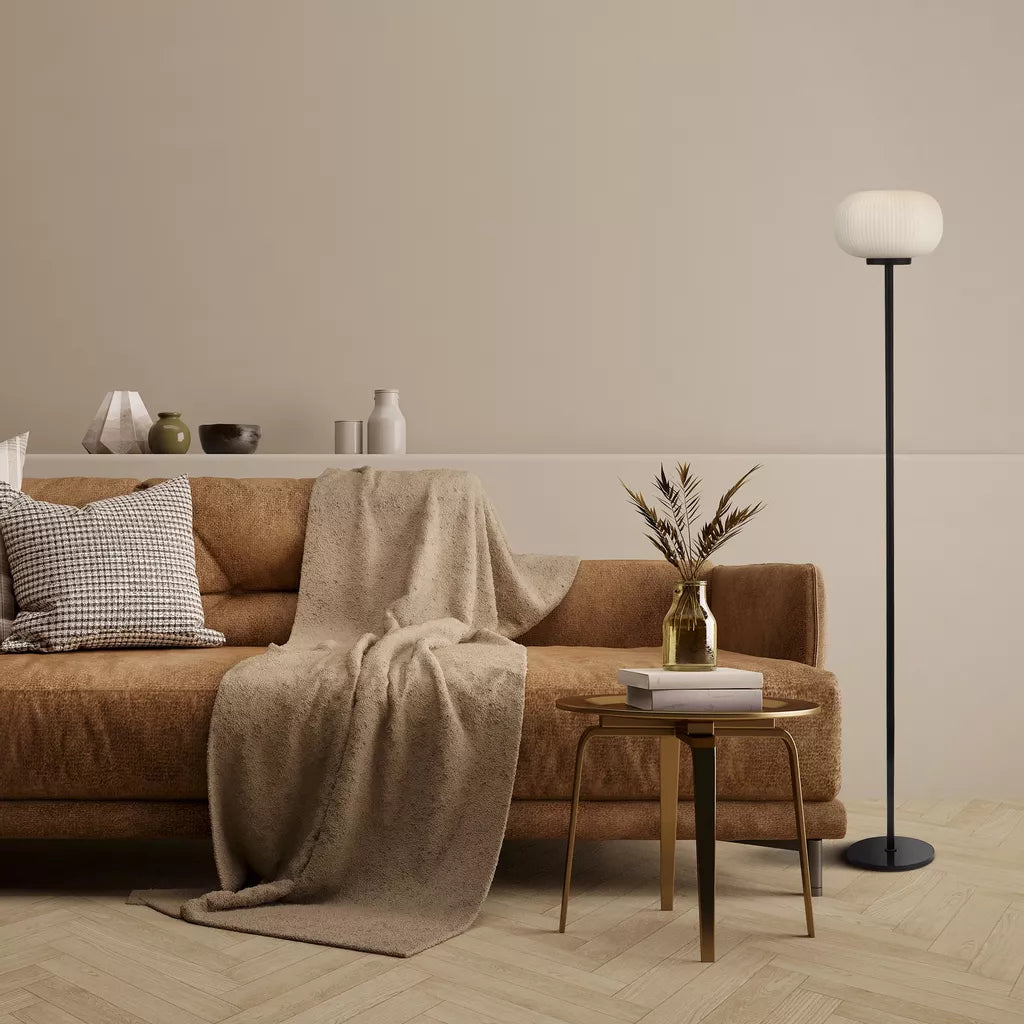 Lumina Floor Lamp - Black Metal & Opal Ribbed Glass