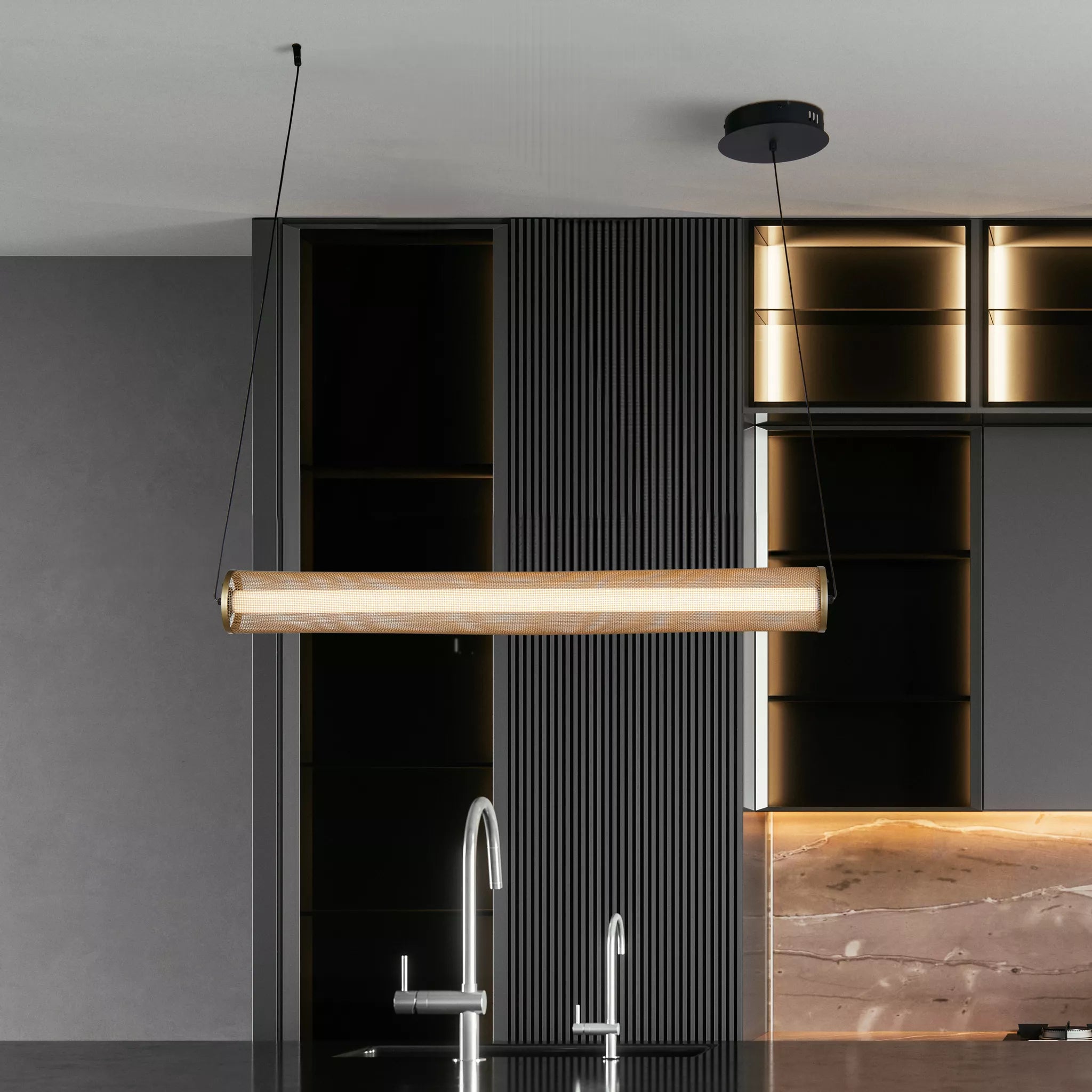 Thread LED Pendant Gold Mesh and Matt Black