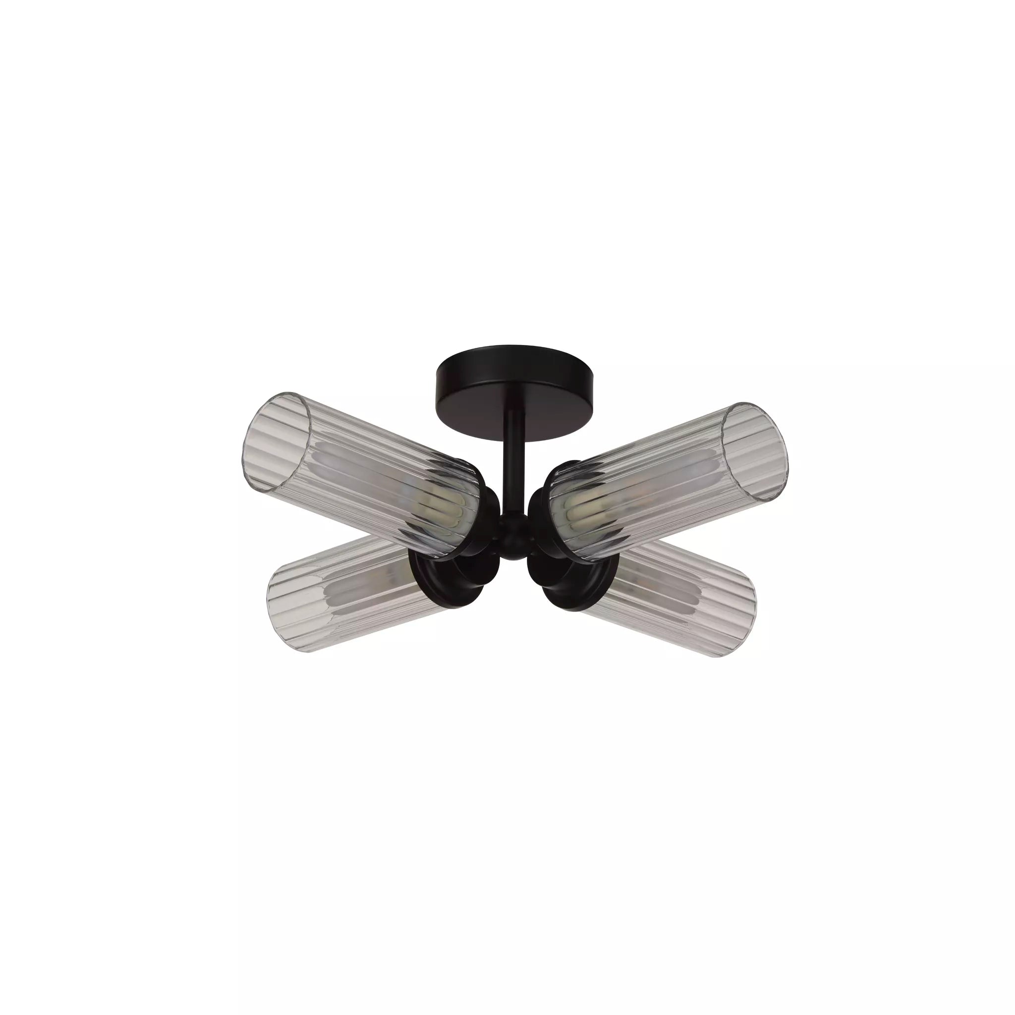 Imperial 4LT Flush Light- Black/ Satin Brass and Clear Ribbed Glass