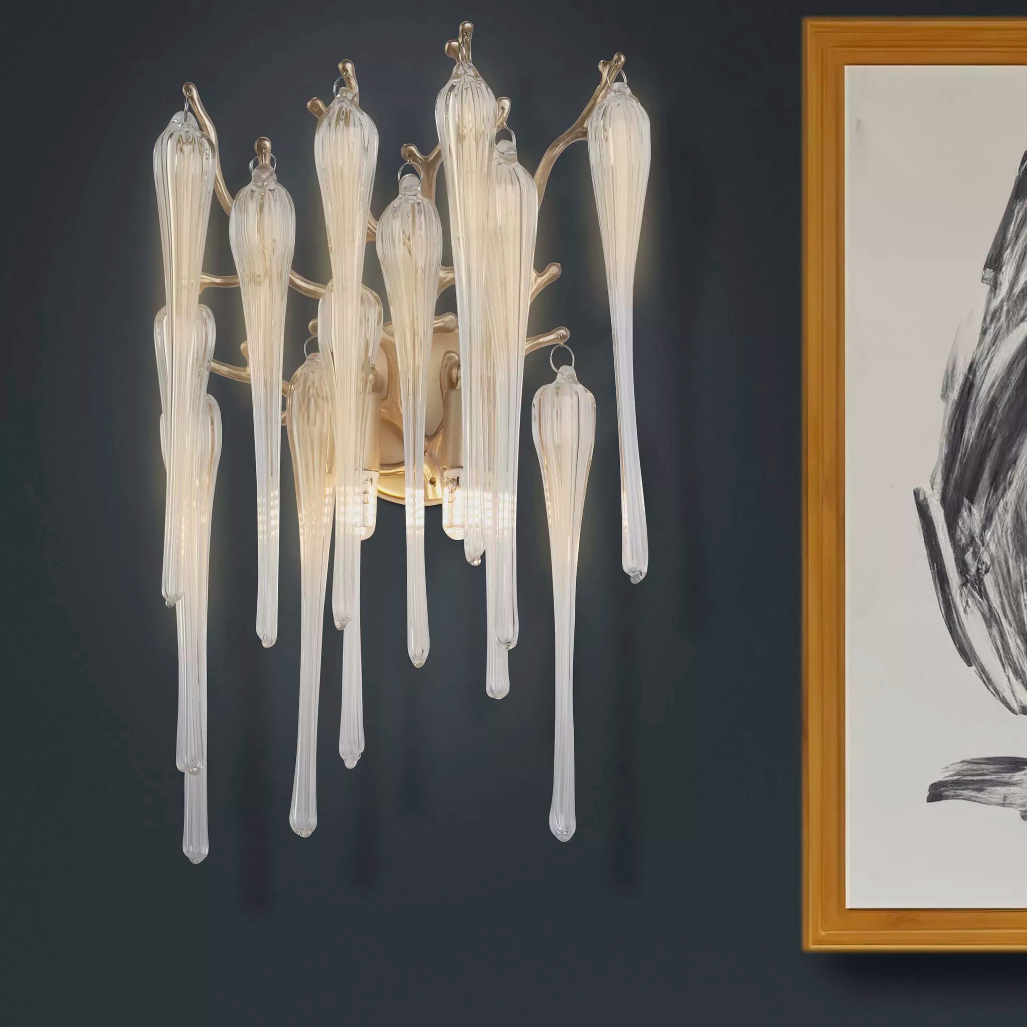 Heritage 2Lt Wall Light- Gold Metal and Clear Glass Drops