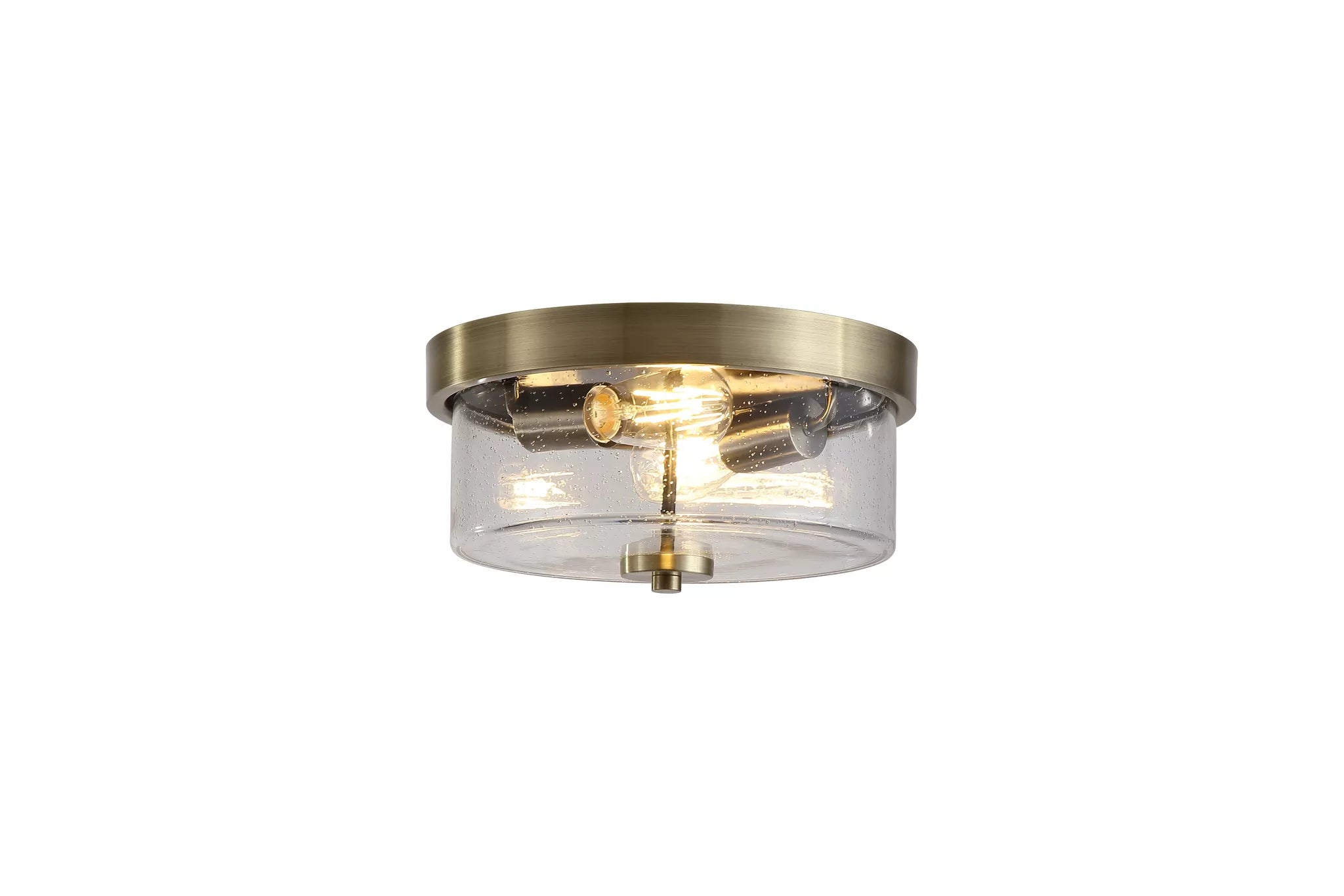 Preston 2Lt Flush Light- Satin Silver/ Antique Brass with Seeded Glass
