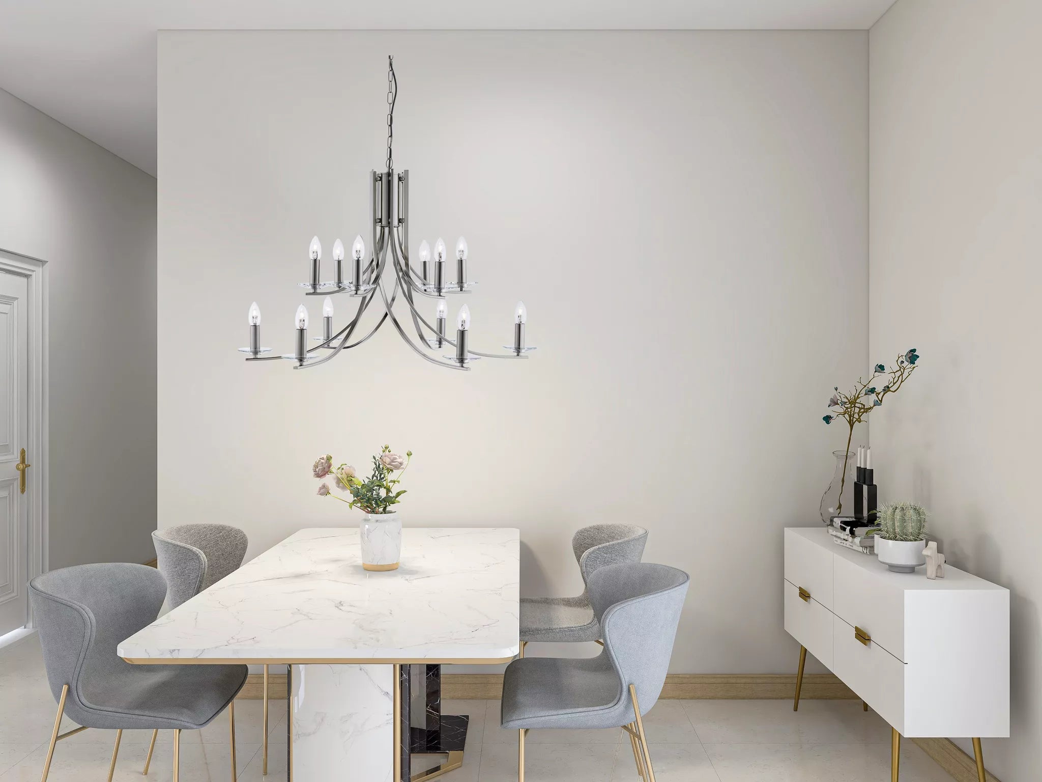 Ascona 12Lt Pendant -Satin Silver & Satin Brass Finishes