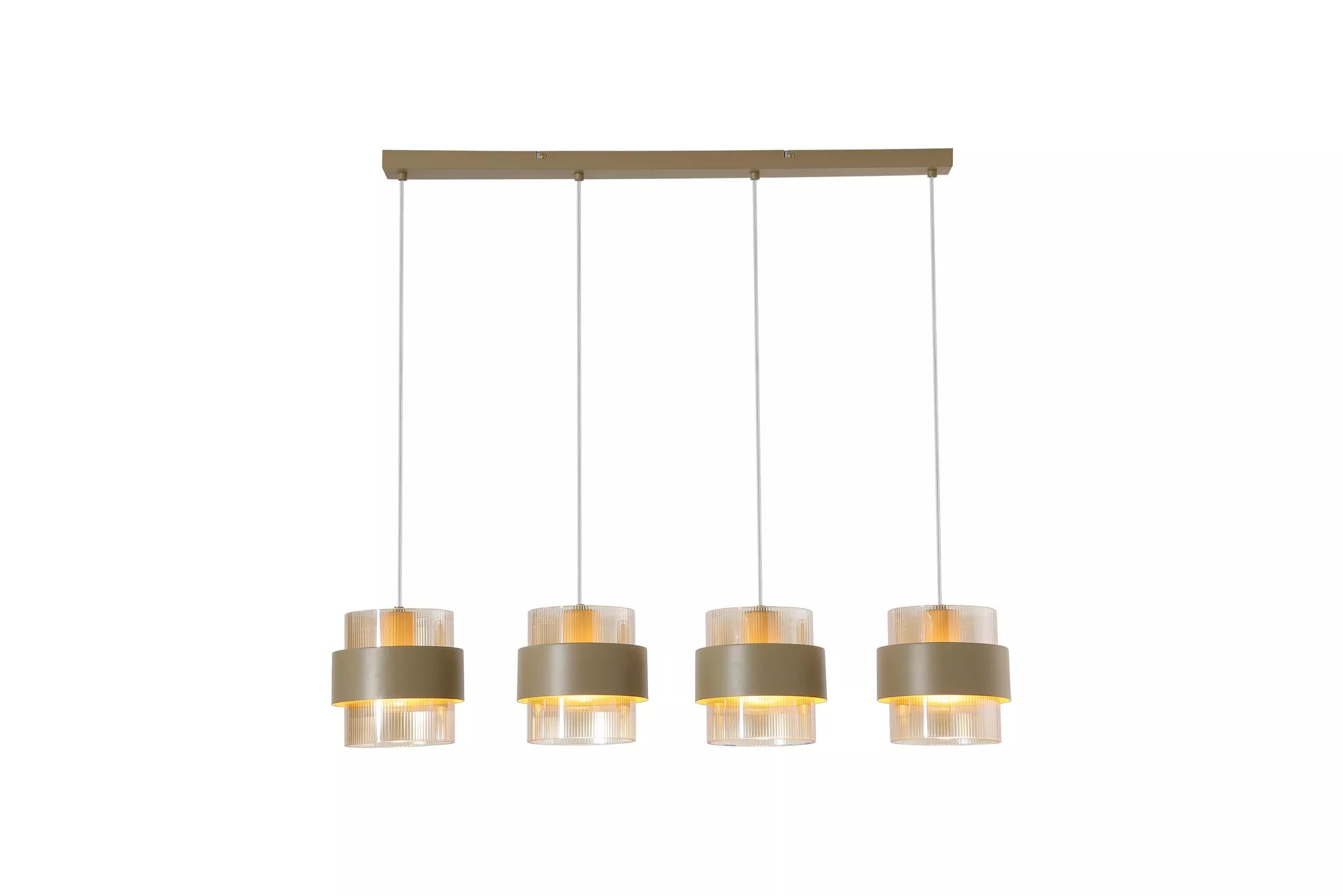 Royal 4Lt Bar Pendant- Sand w Amber Ribbed Glass