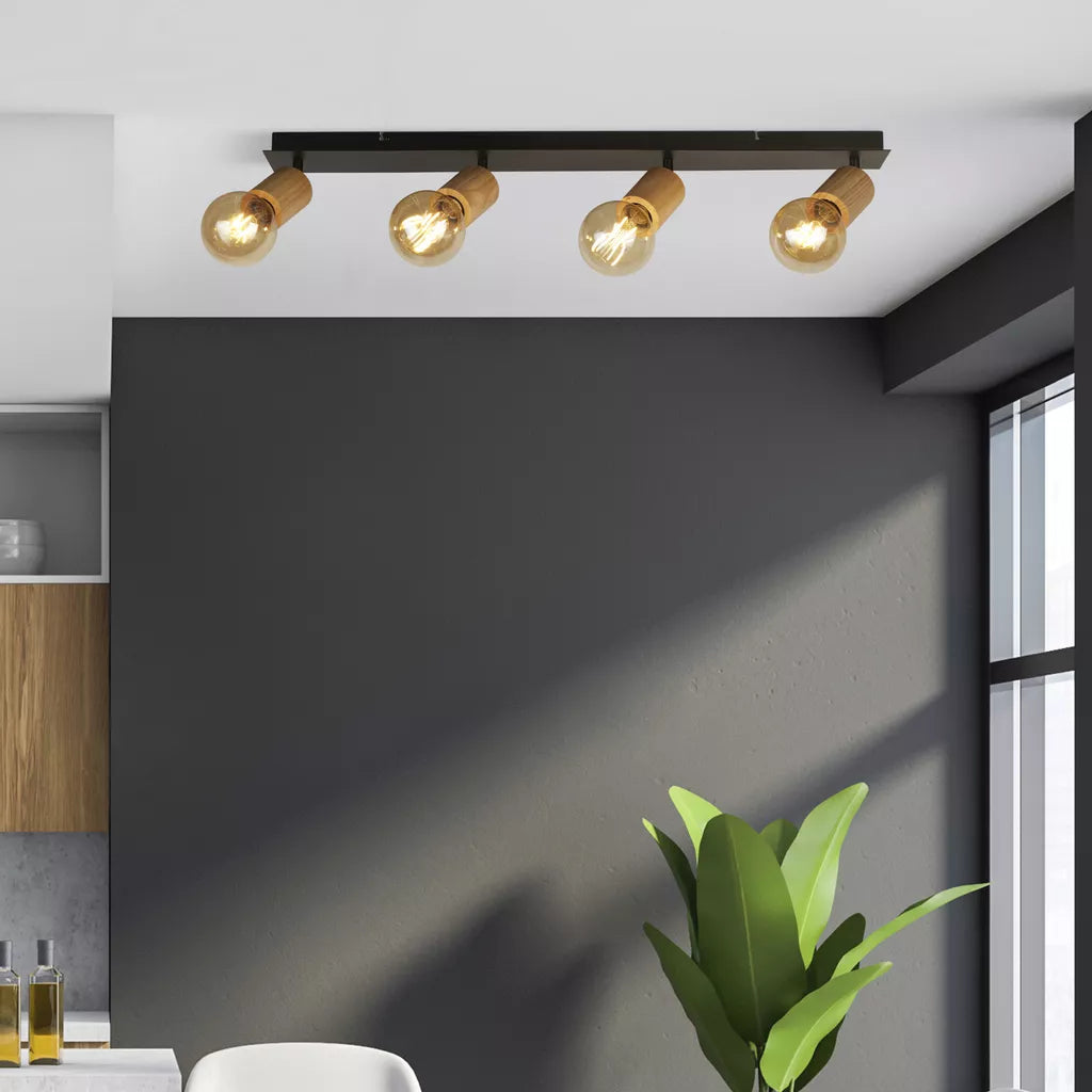 Spinny 3/4Lt Spotlight - Wood & Matt Black Metal